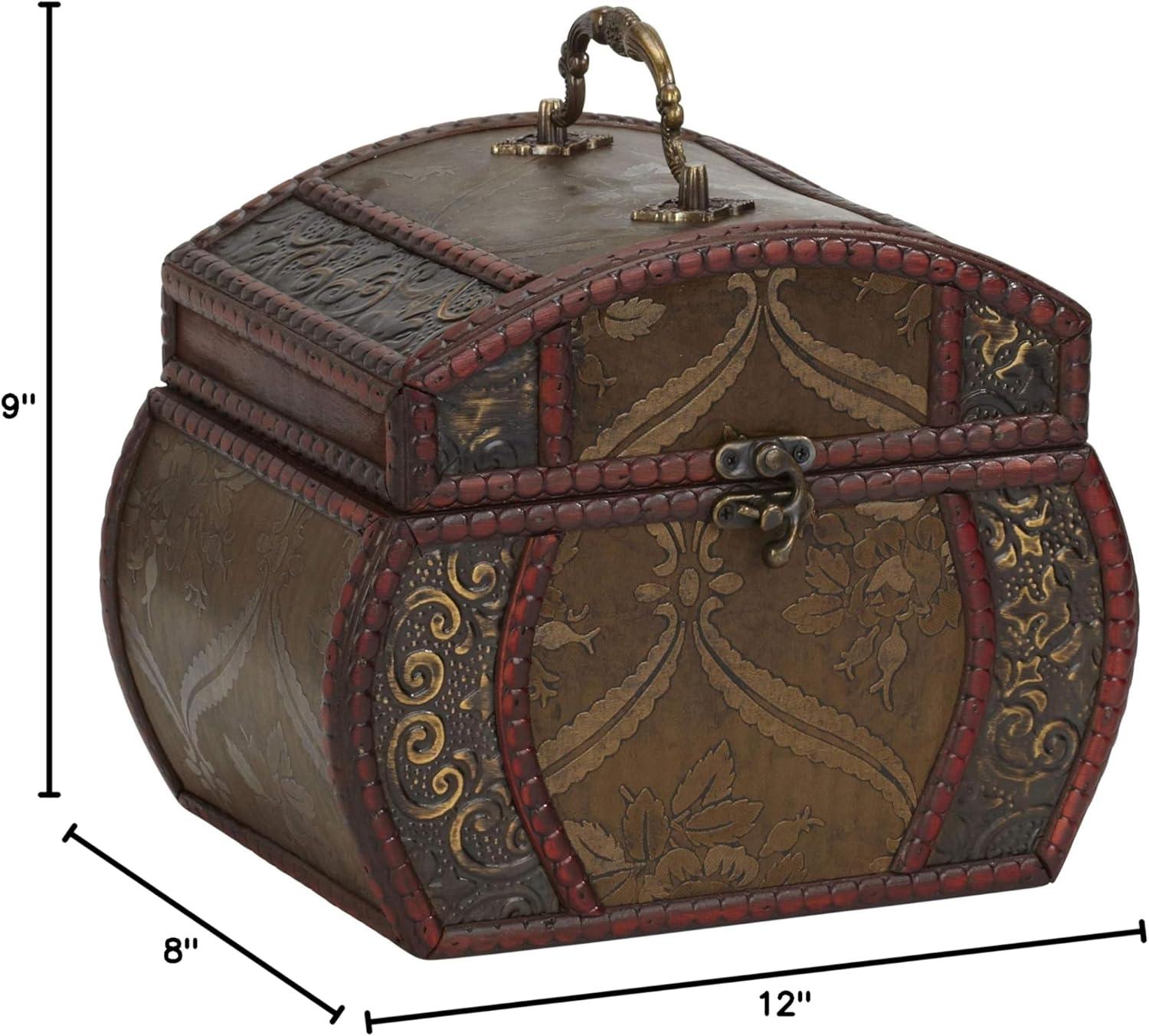 Elegant Brown and Wine Floral Wooden Decorative Chest Set