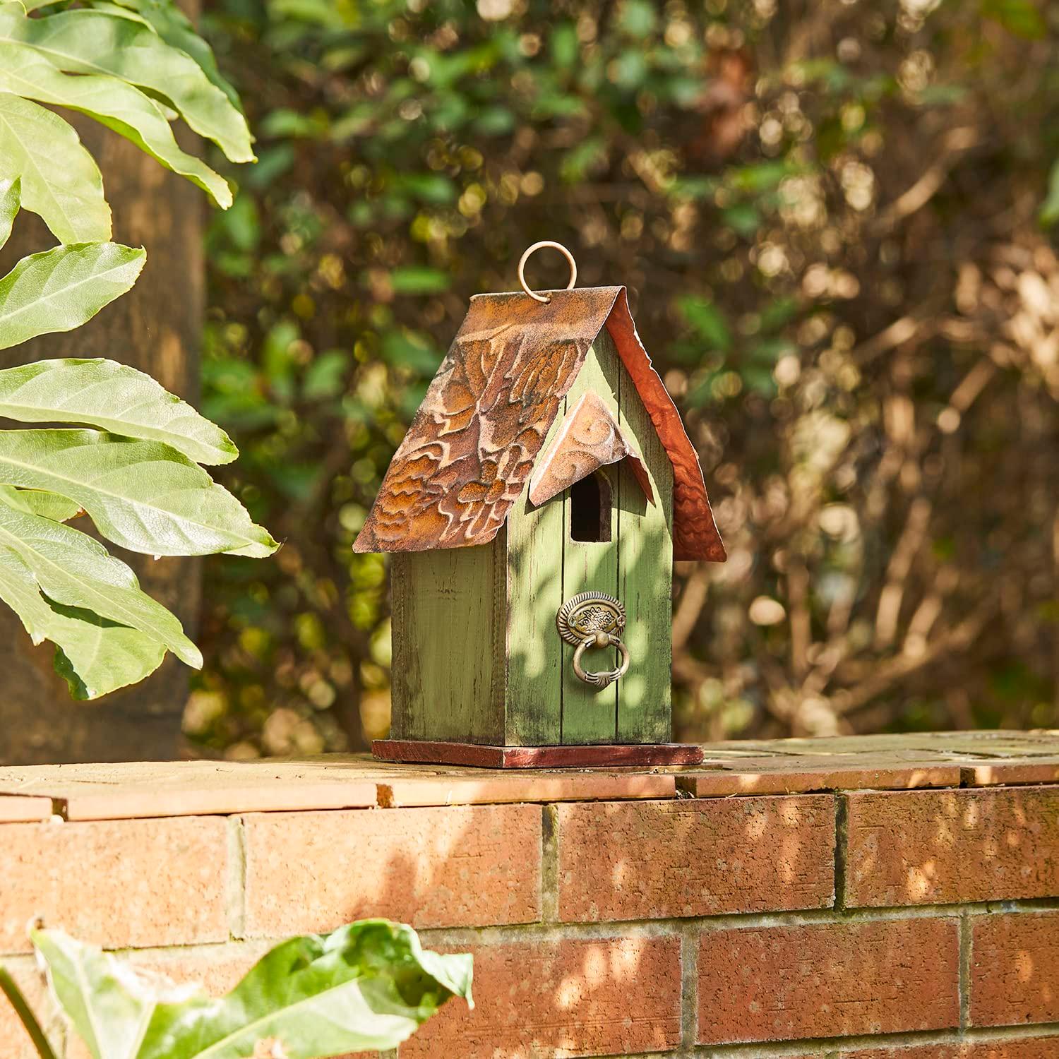 Glitzhome 4.09 in. Distressed Wooden Birdhouse Wall Hanging