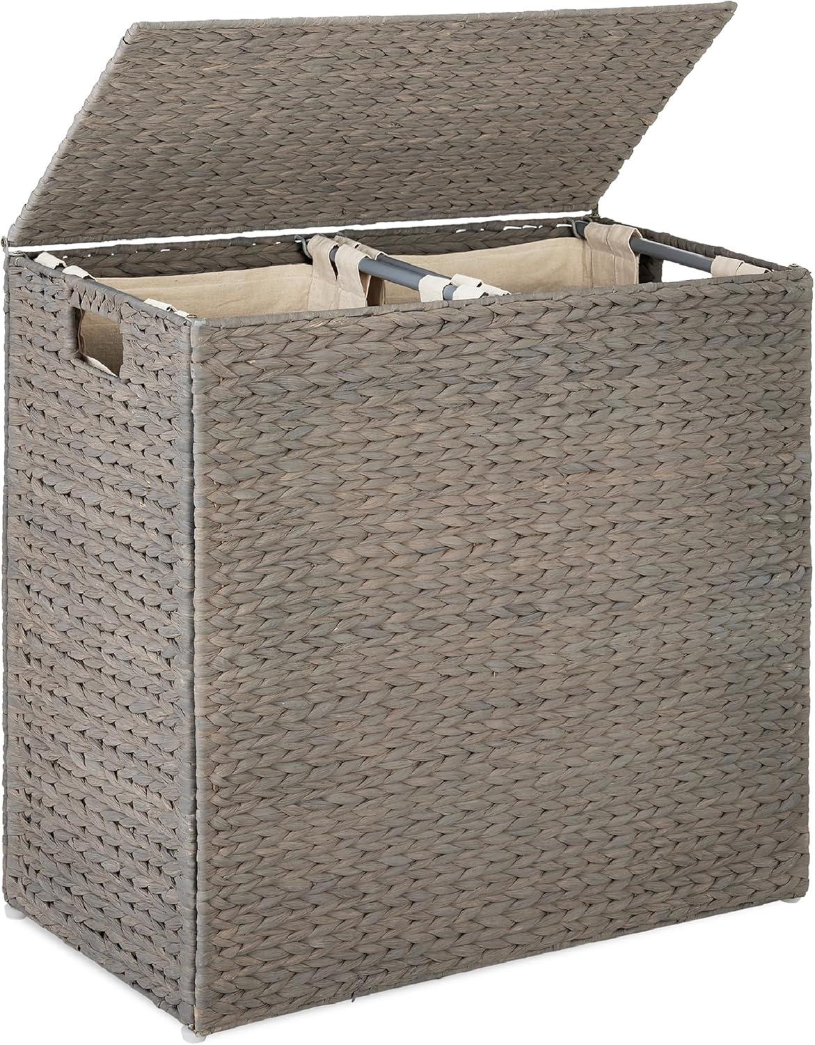Bayou Breeze Large Water Hyacinth Double Laundry Hamper Basket w/ 2 Liner Bags, Handles