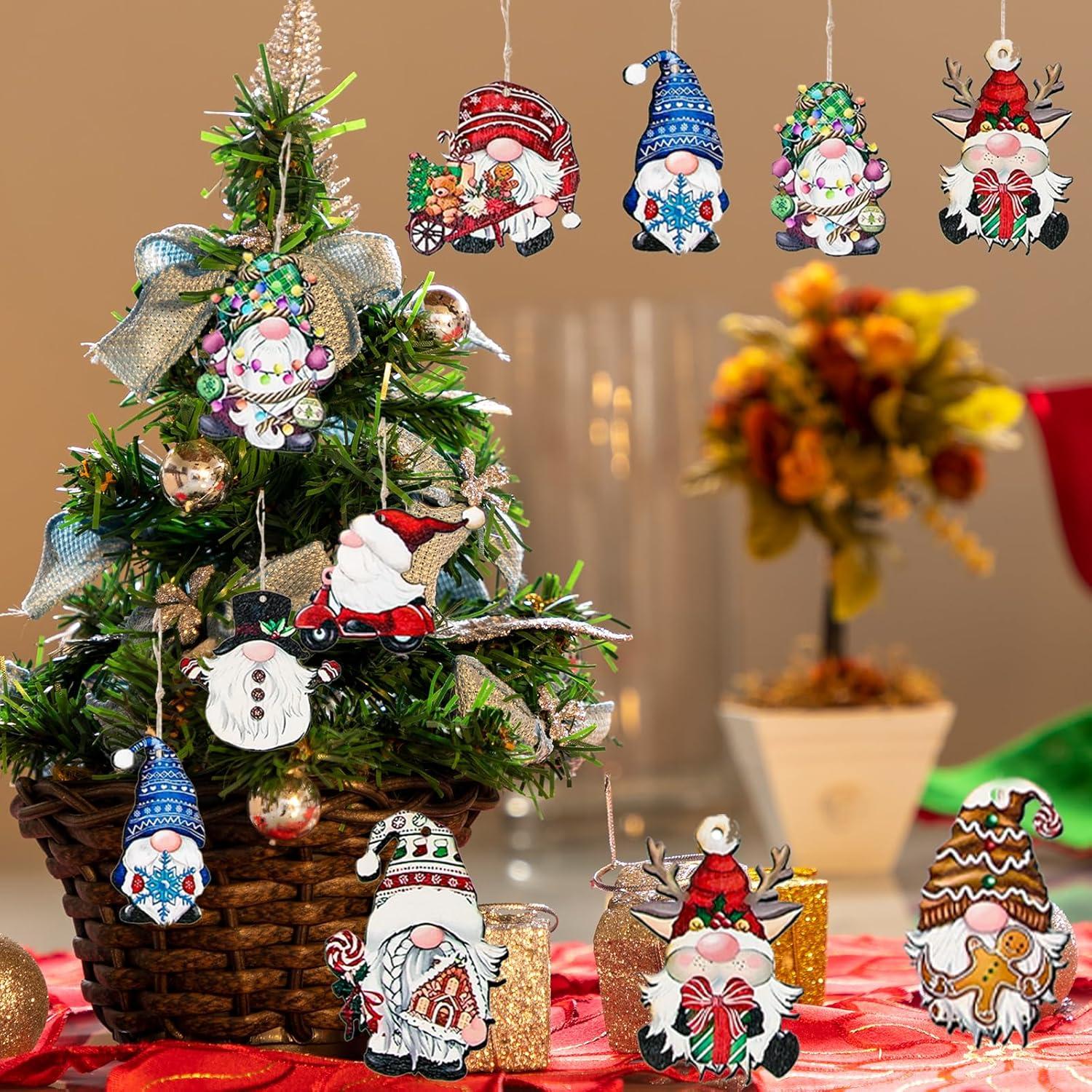 24pcs Gnome Christmas Ornaments Set - Festive Decorations with Wooden Gnomes for Tree Adornments & Ultimate Holiday Celebration Accessories