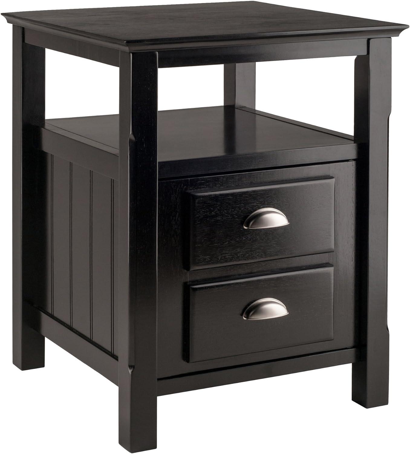 Transitional Black Solid Wood 2-Drawer Night Stand