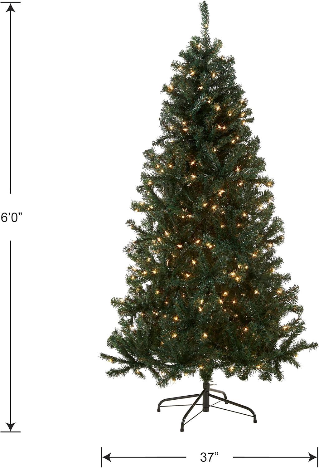 National Tree Company Pre-Lit Artificial Christmas Tree, Green, Acacia, 300 Clear Lights, Flocked, Includes Stand, 6 Feet