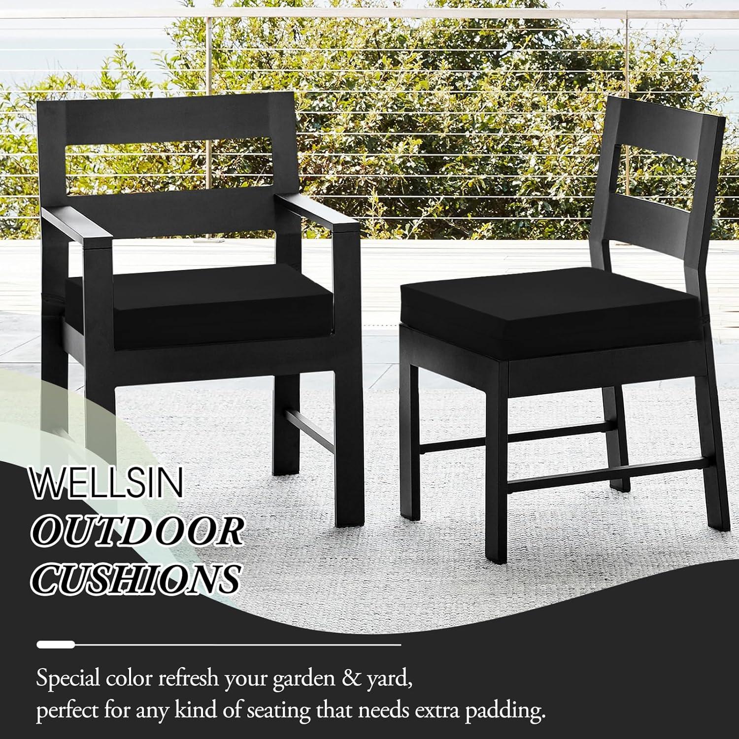 Outdoor Chair Cushions for Patio Furniture - Outdoor Cushions for Chairs - Water Resistant Patio Chair Cushions Set of 4, 18.5"X16"X3", Black