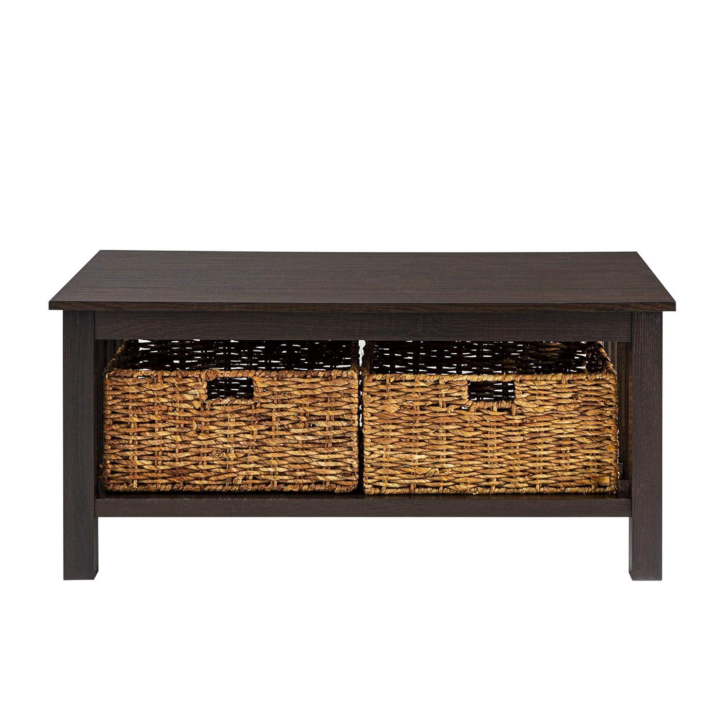 Walker Edison Traditional Storage Coffee Table with Bins, Espresso