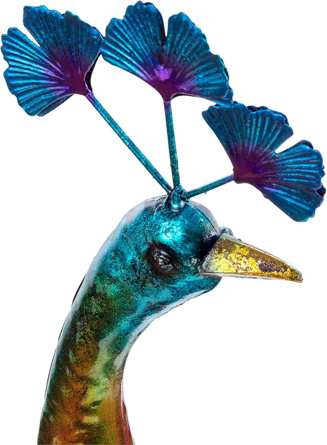 37" Multicolor Metal Peacock Garden Statue