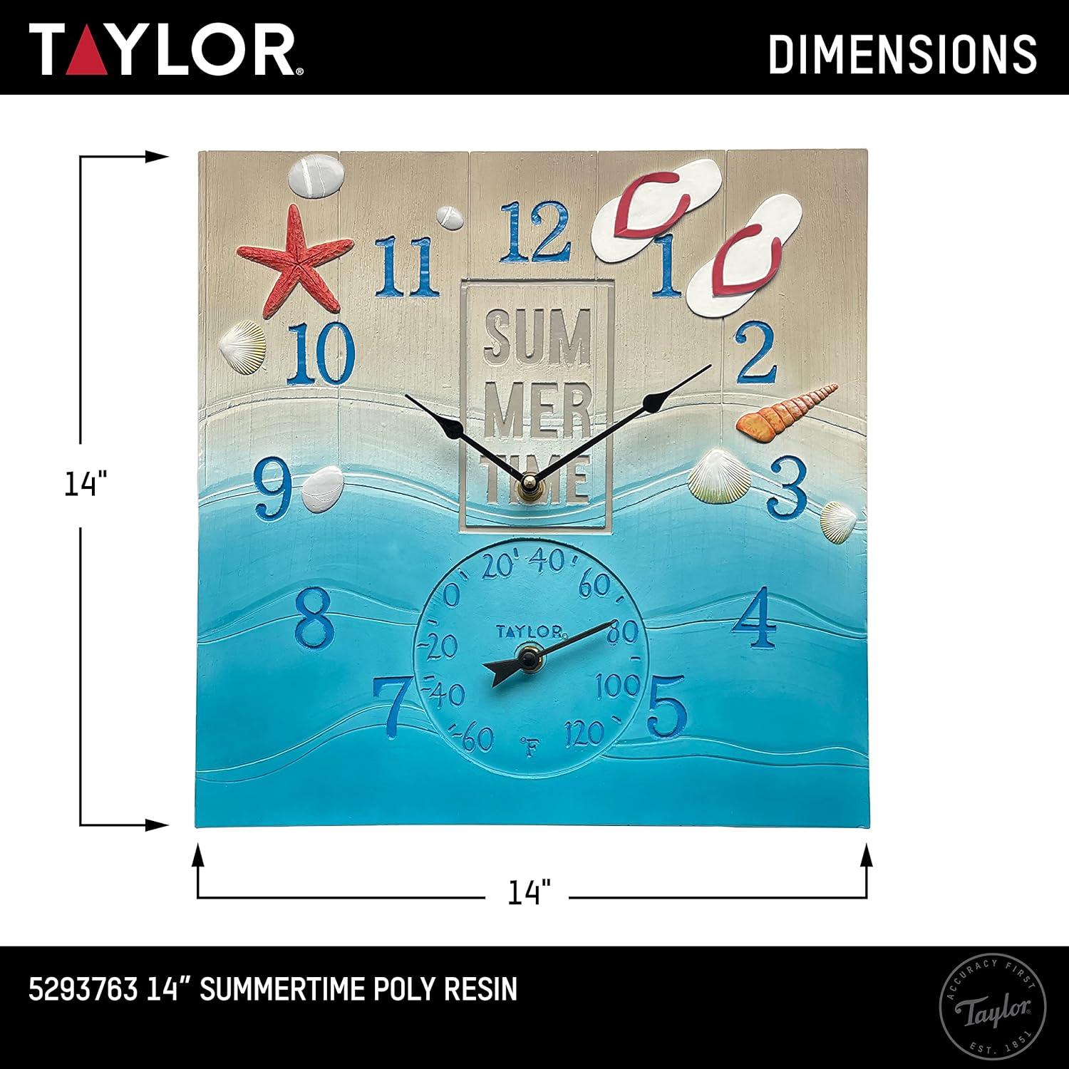 Taylor Summertime Poly Resin Clock and Thermometer,14 Inch, Blue & Reviews | Wayfair