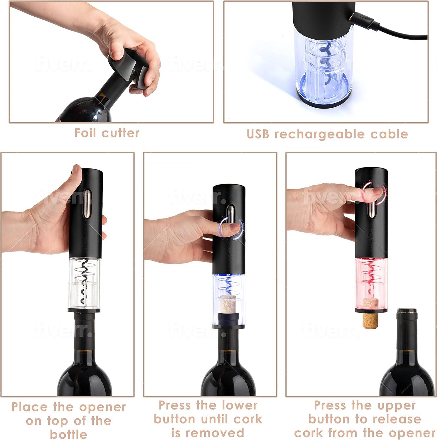 Black Stainless Steel Electric Wine Opener Set with USB Charging