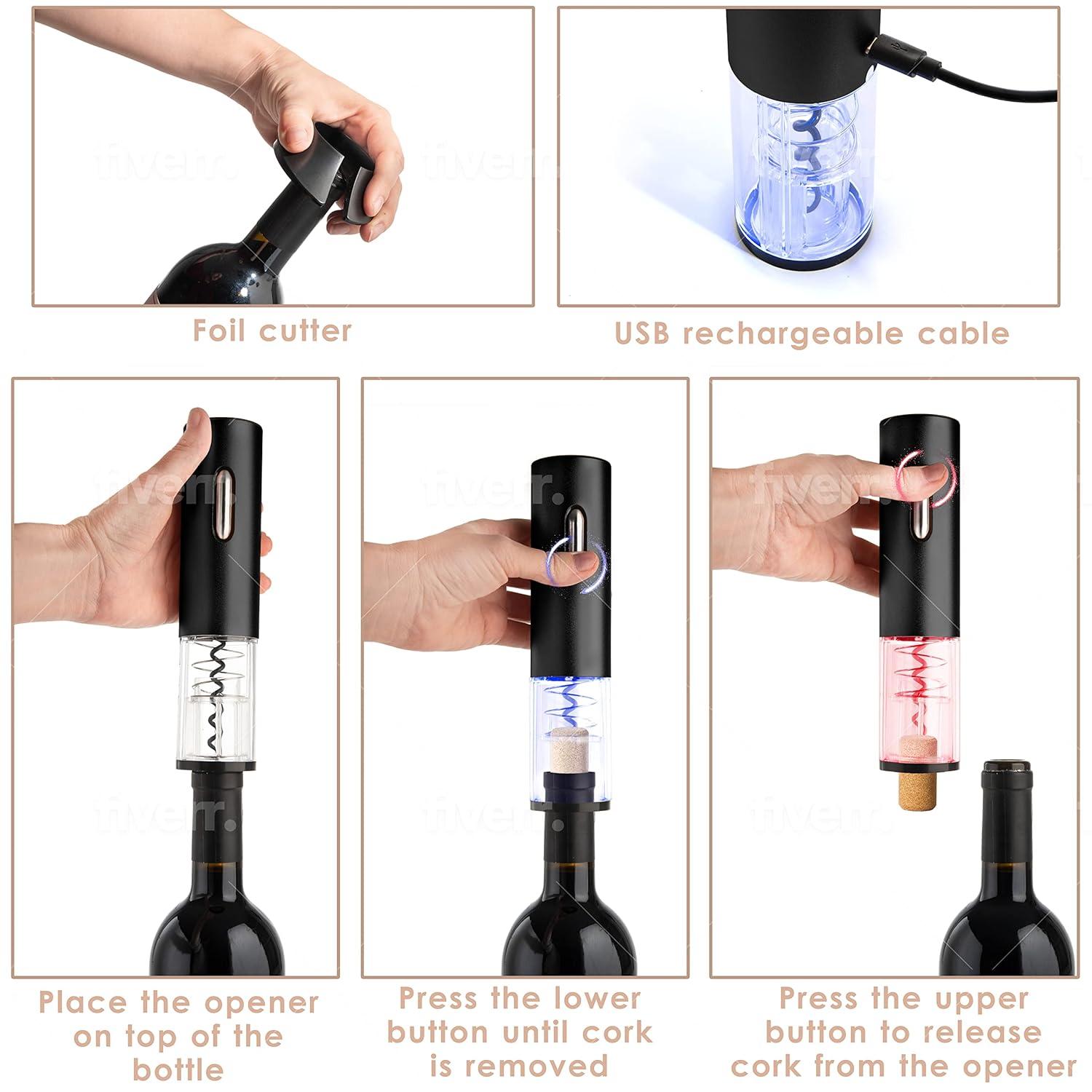 Black Stainless Steel Electric Wine Opener Set with USB Charging