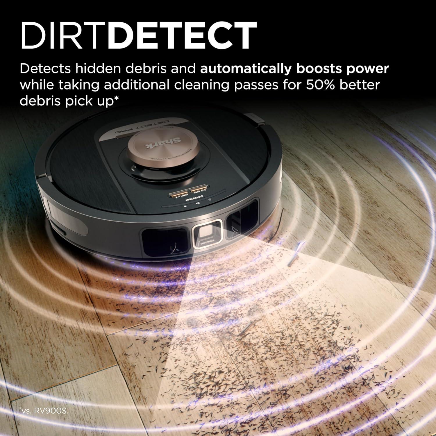 Shark Detect Pro Self-Empty Robot Vacuum with Bagless, 60-day Capacity HEPA Base, 3 Detect & React Technologies, Auto Deep-Clean on Carpets and Hardfloors, NeverStuck Tech, Wi-Fi Black/Bronze