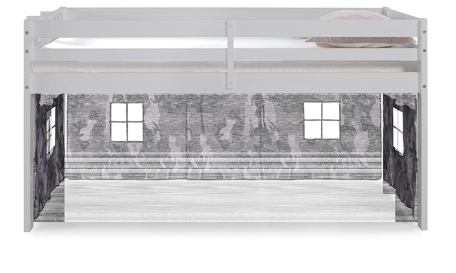 Alaterre Furniture Jasper Twin Junior Loft Bed, Dove Gray Frame and Gray Camouflage Bottom Playhouse Tent