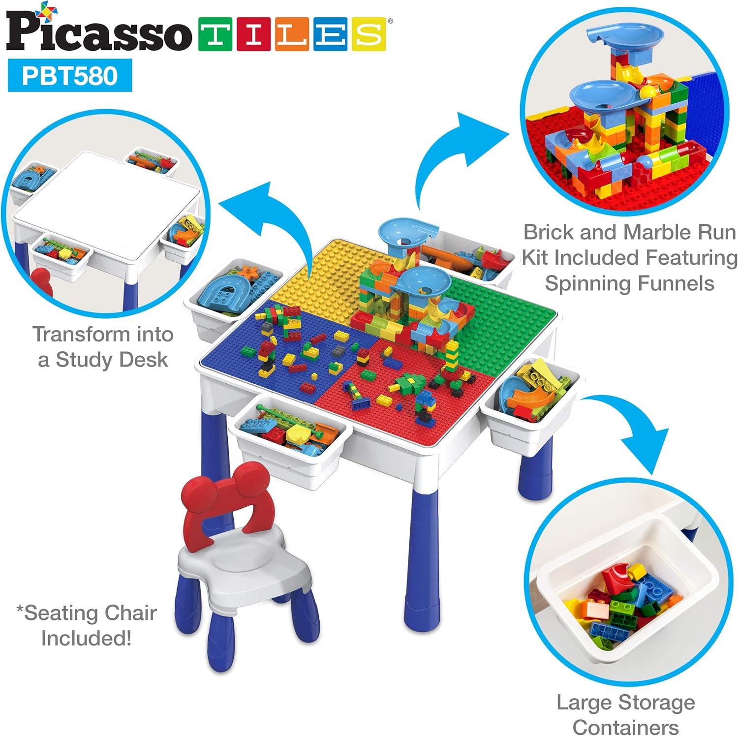 PicassoTiles 581-Piece Folding Activity Table Set with Storage