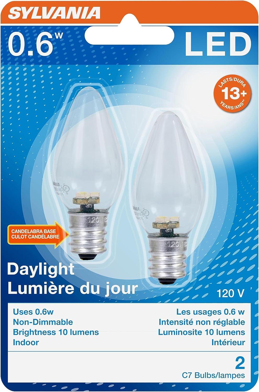 Sylvania C7 LED Night Light Bulbs, 1W, Daylight, 2-count