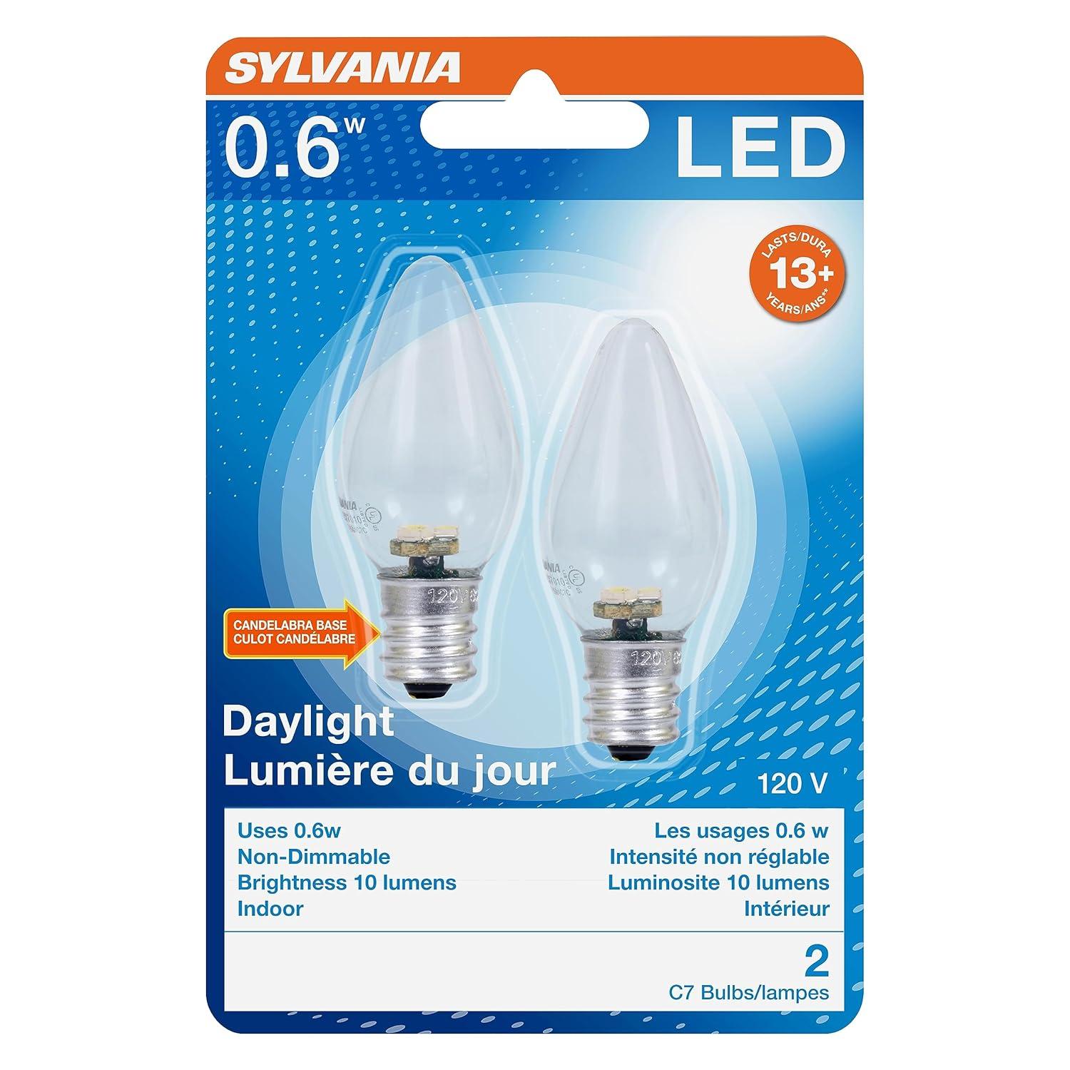 Sylvania C7 LED Night Light Bulbs, 1W, Daylight, 2-count