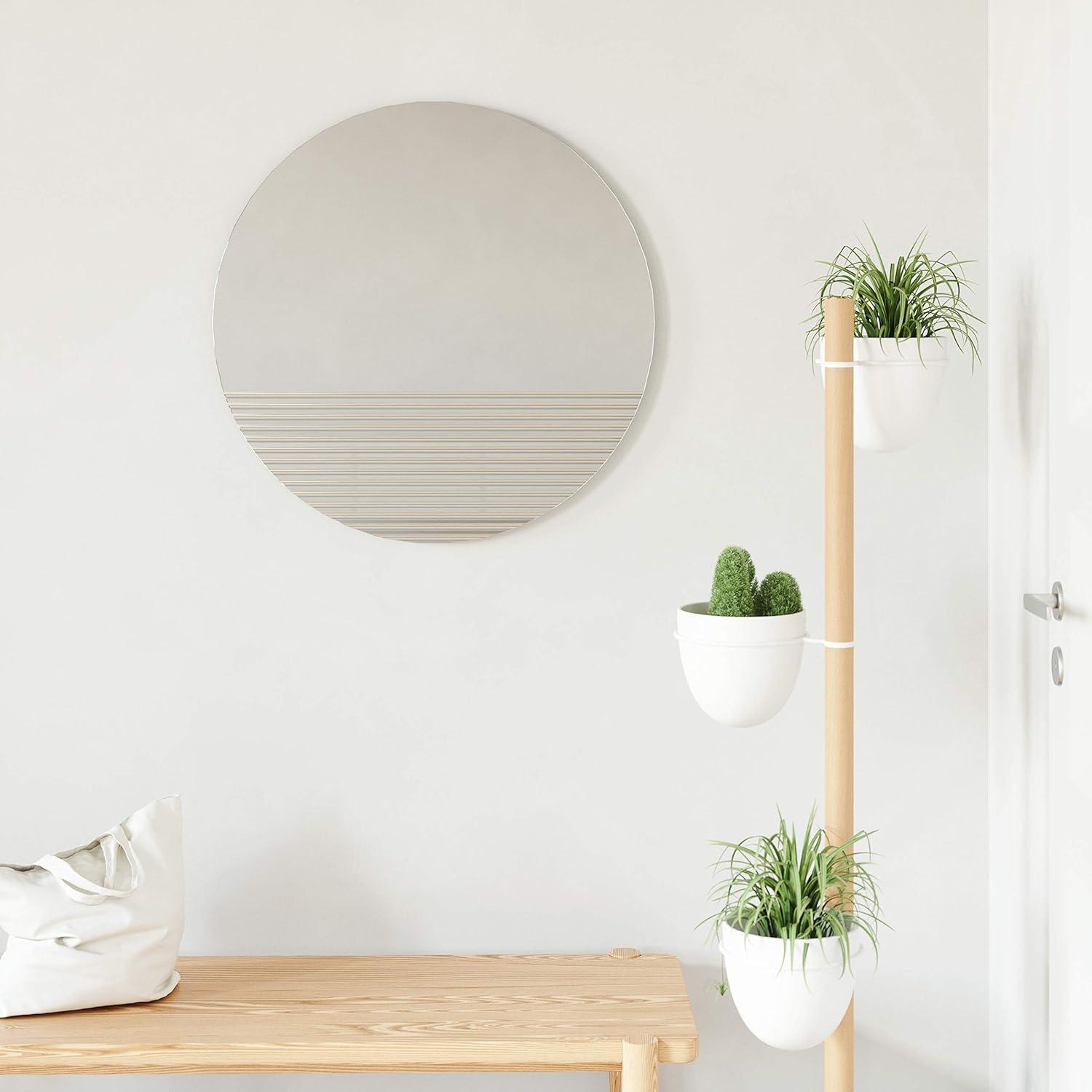 Clear Frameless Round Wall Mirror with Ridge Detailing