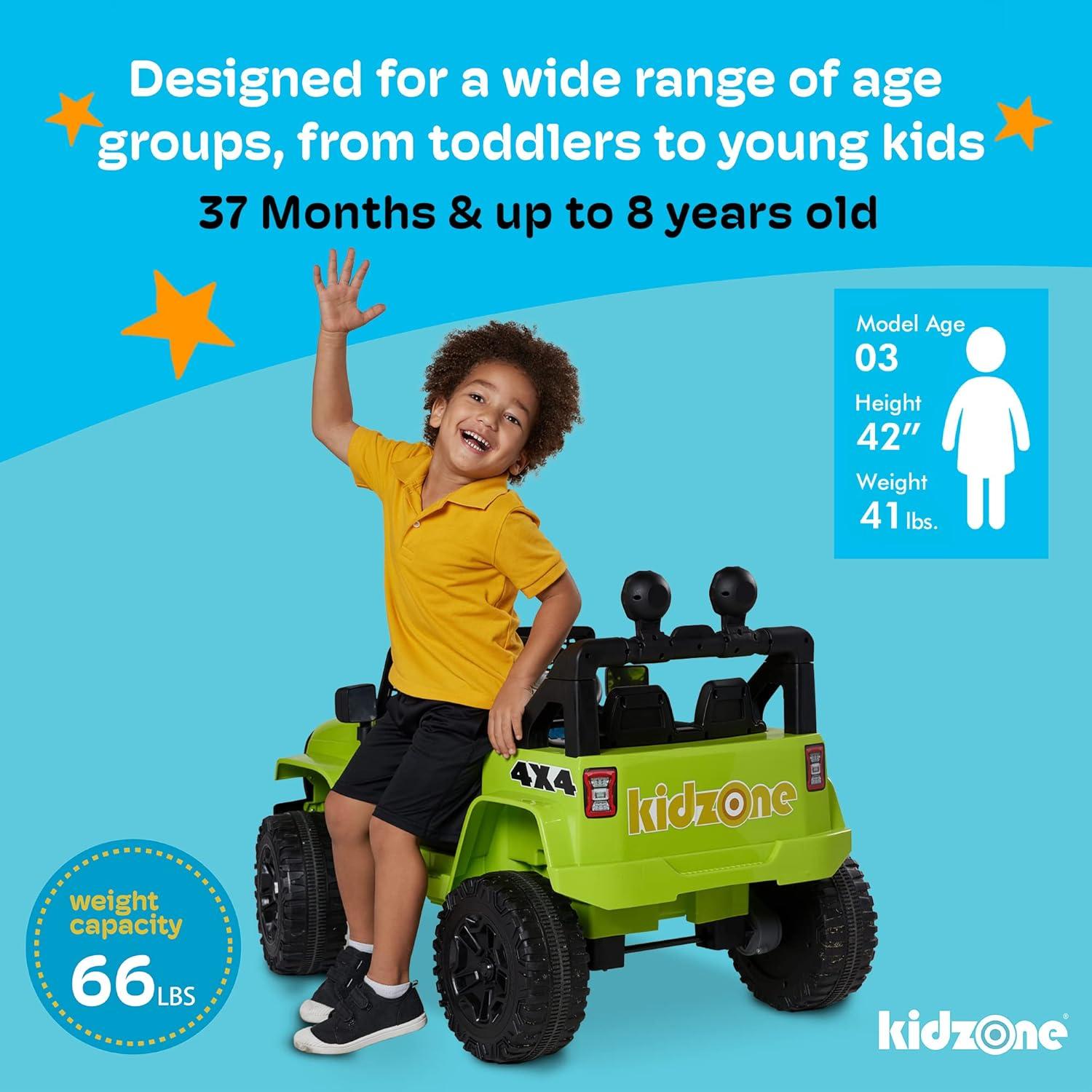 Kidzone Ride On Truck 12V Battery Powered Electric Kids Car Vehicle Toy with DIY License Plate, 4 Wheeler Quad, Parent Remote Control, MP3, High Low Speeds, LED Lights - Green