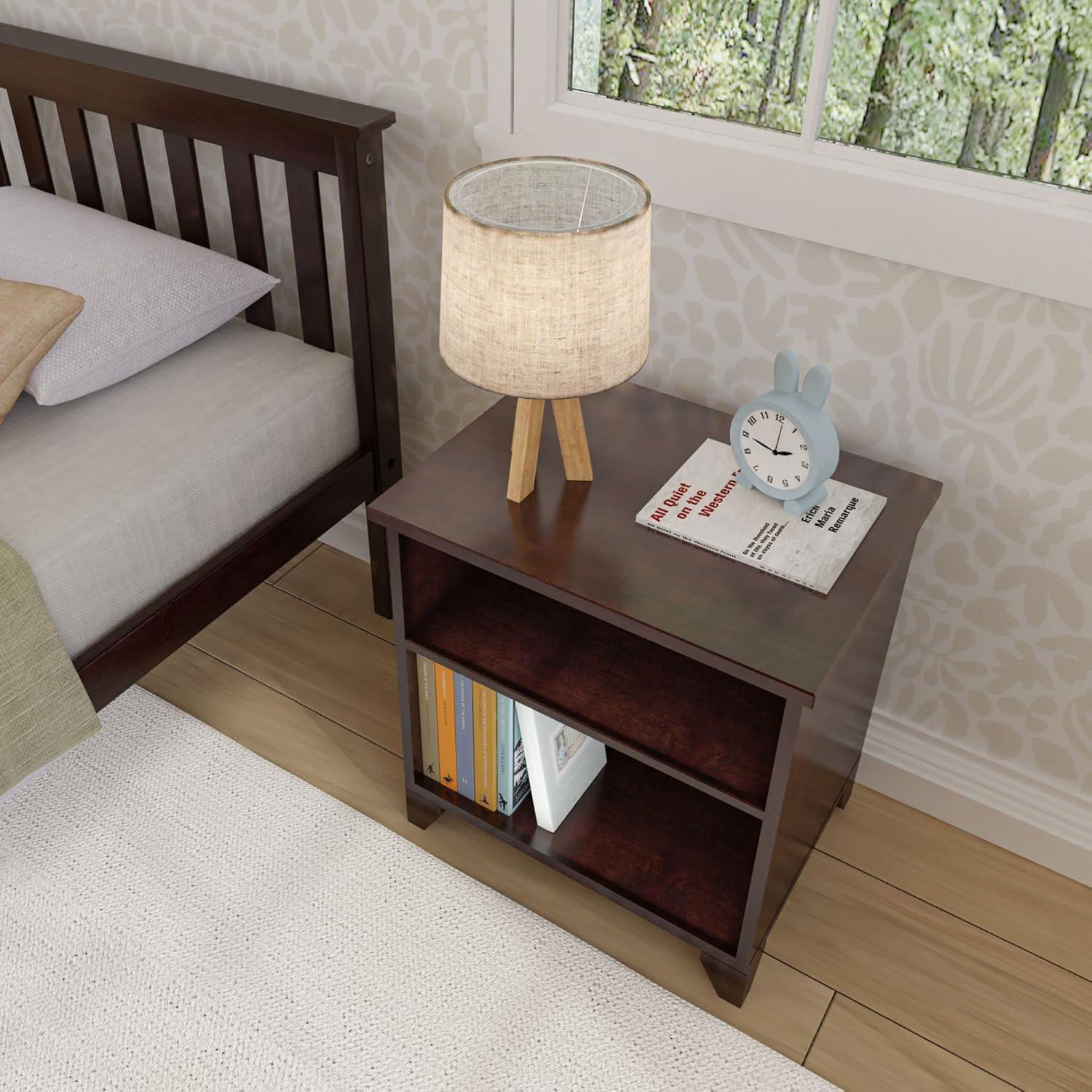 Max & Lily Classic Wood Nightstand with Shelves, Kids Bedside Table/End Table, Small Nightstand for Bedroom, Espresso