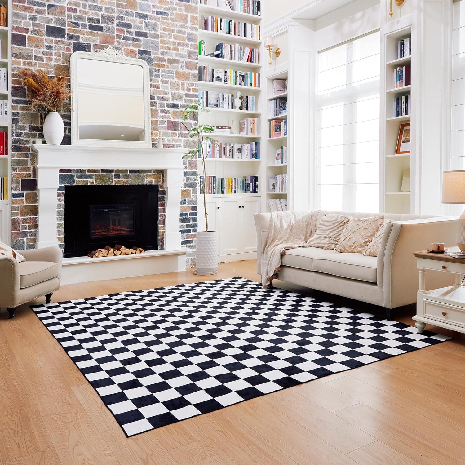 Luxe Weavers Checkered Black and White Geometric 8x10 Area Rug