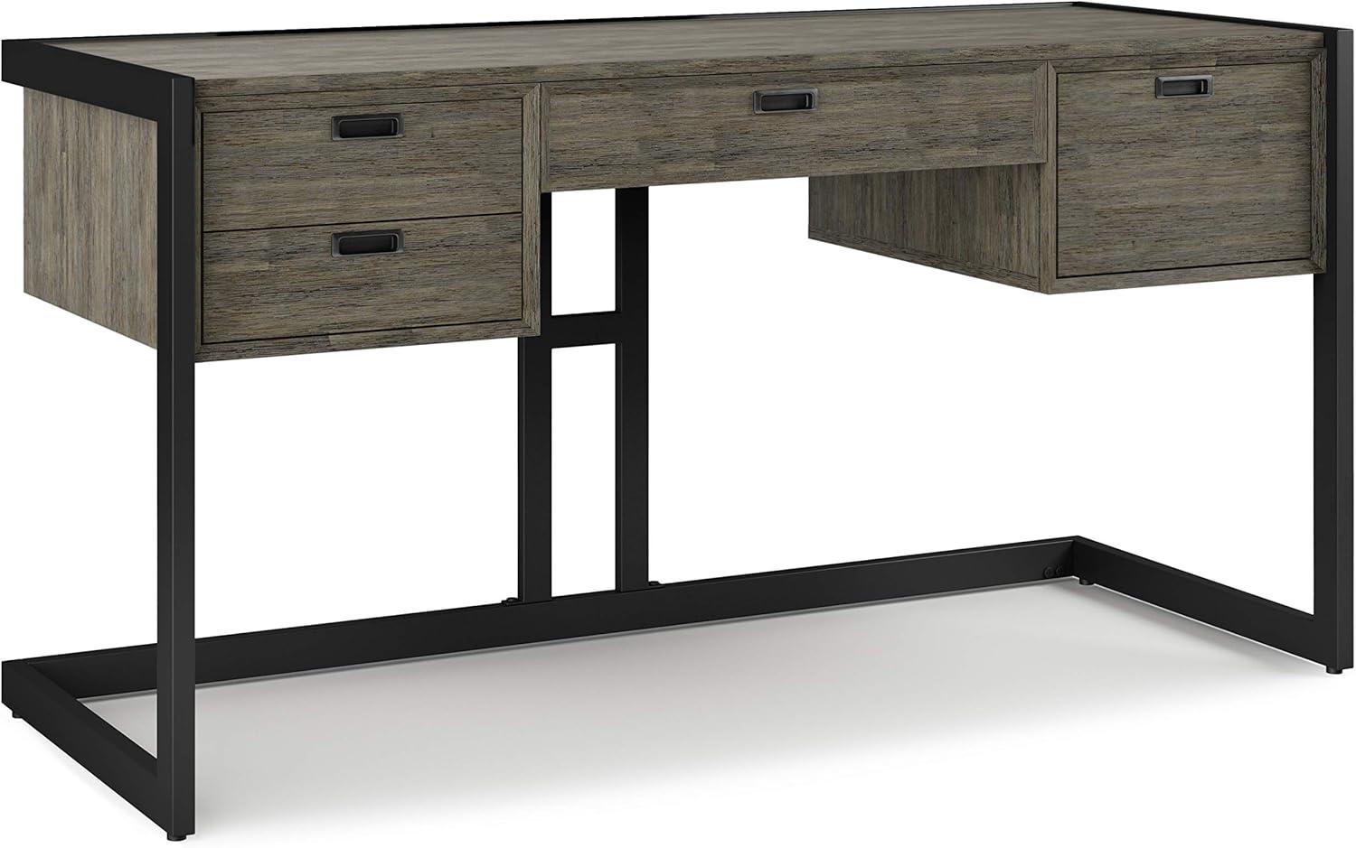 Simpli Home Hampden 60"W Wood and Metal Desk in Weathered Gray