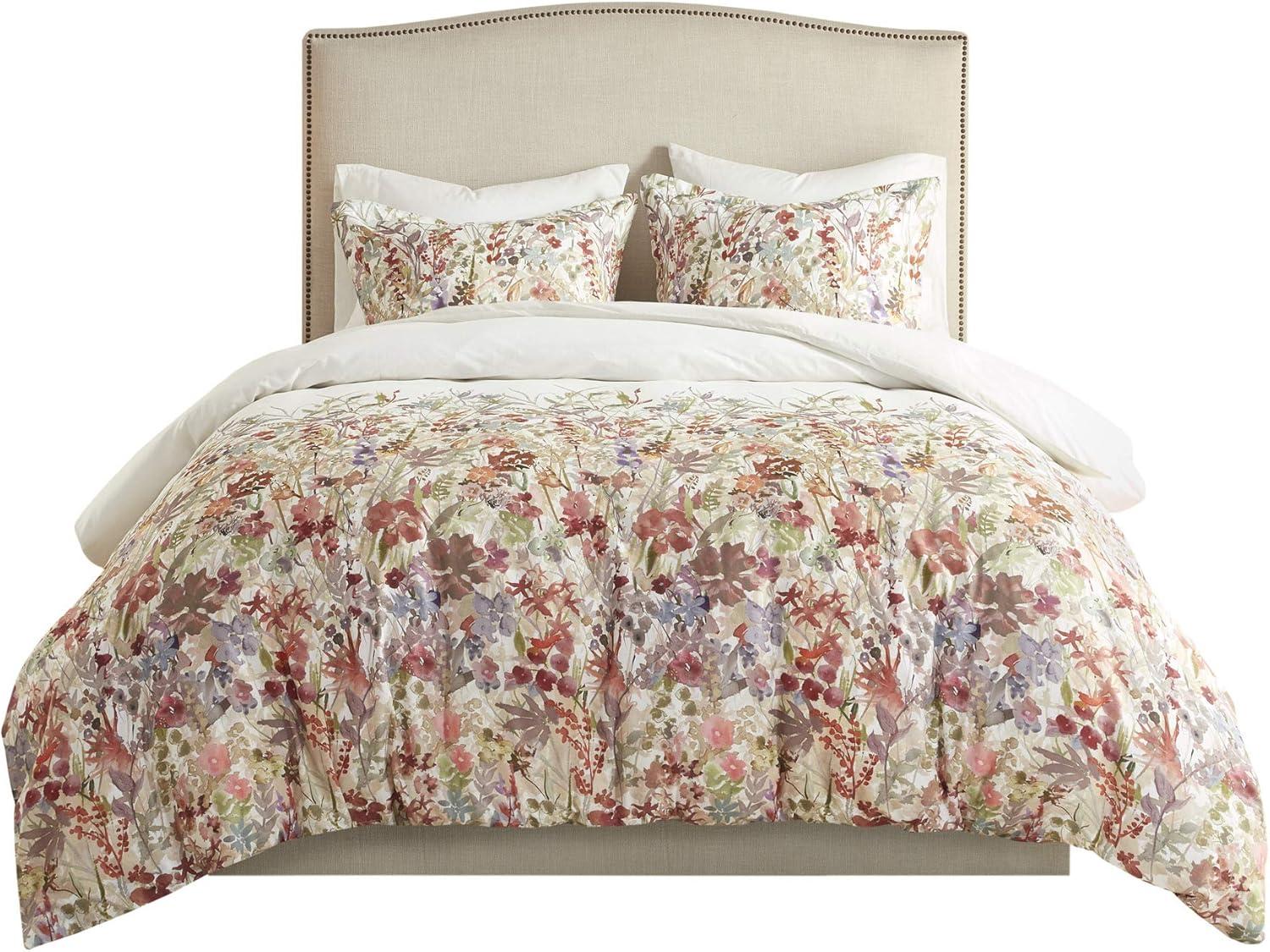 Mariana King/Cal King Cotton Watercolor Floral Duvet Cover Set