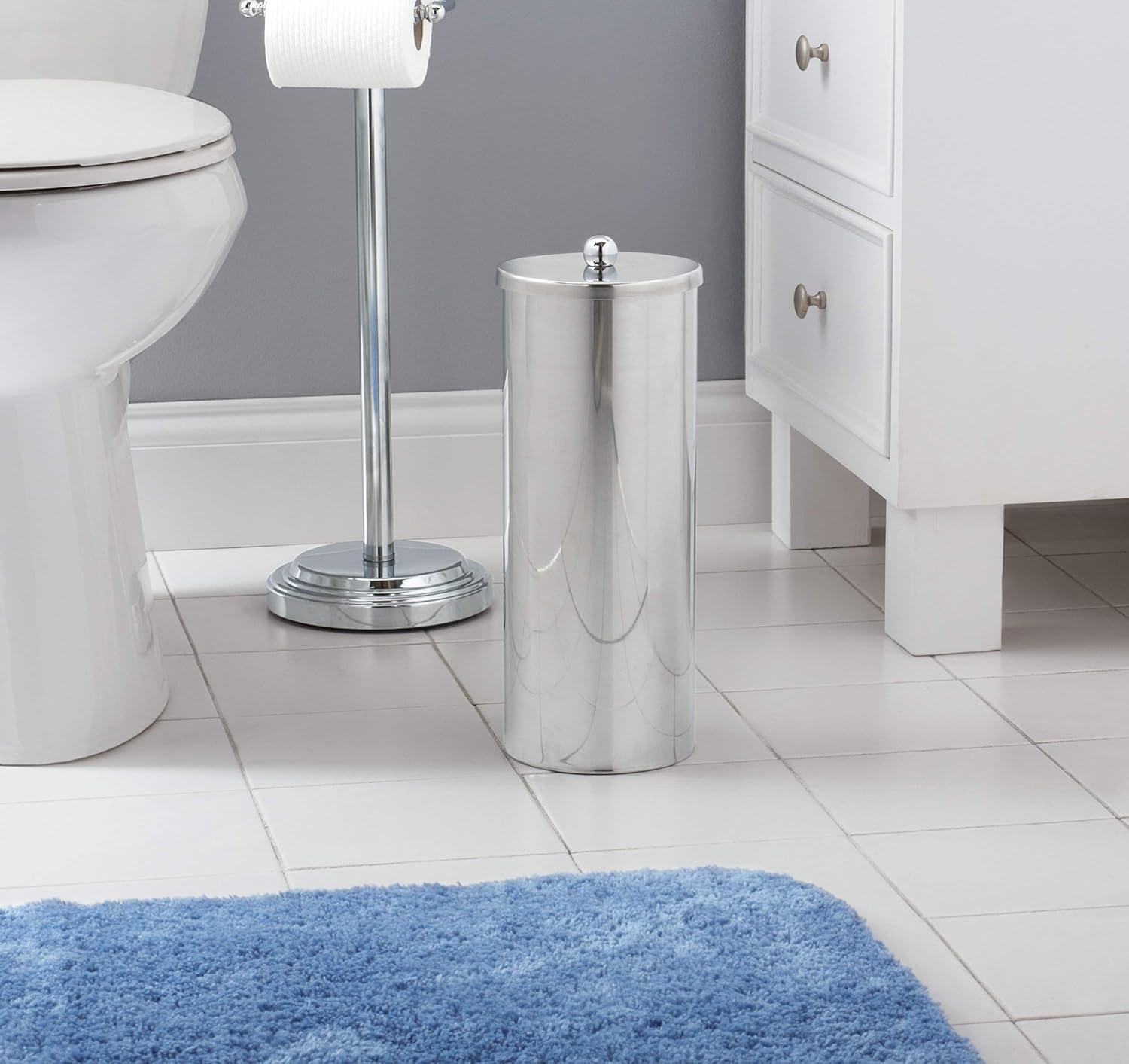 Polished Chrome Freestanding Toilet Paper Holder with Lid