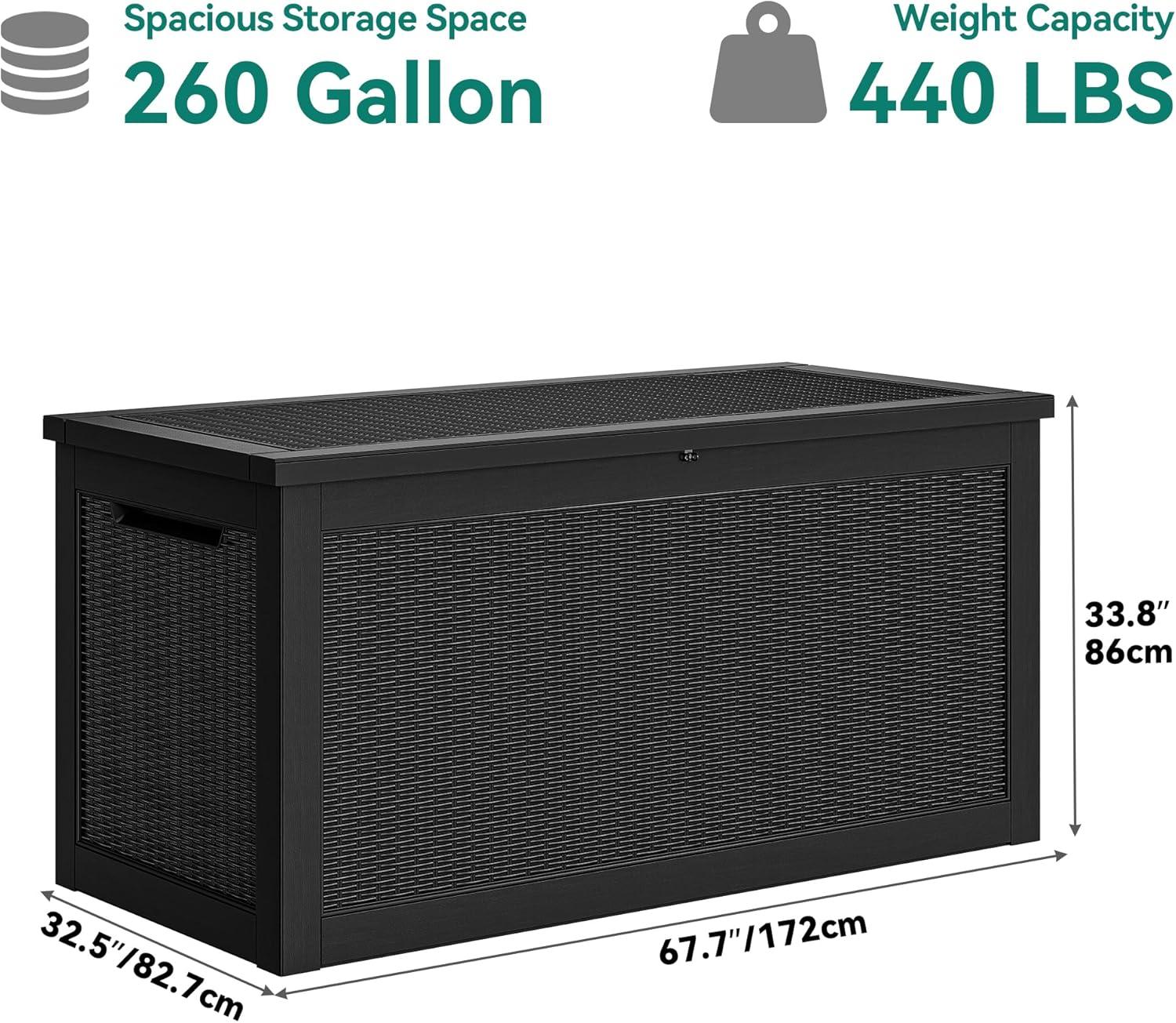 YITAHOME 32 Gallon Rattan Deck Box, Indoor Outdoor Storage Box for Patio Furniture, Pool Accessories, Cushions, Garden Tools, Sports Equipment, Waterproof Resin with Lockable Lid & Side Handles, Black