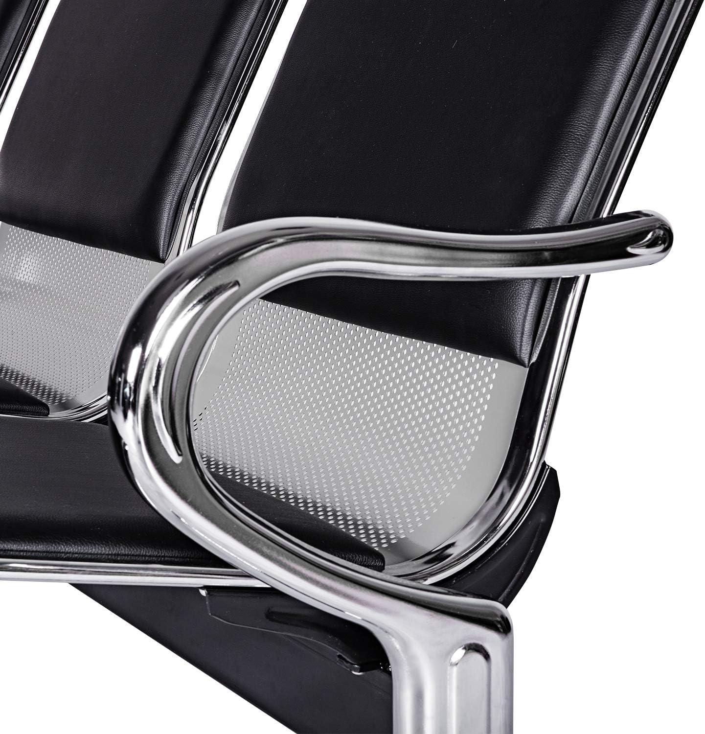 Kinbor Waiting Room Chairs, 3-Seat Reception Chairs Office Guest Waiting Furniture Bench Seating for Airport Bank Hospital, Black