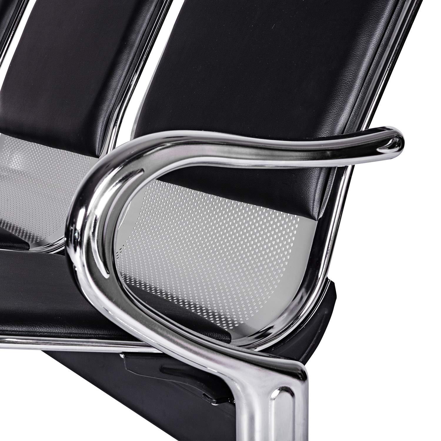 Kinbor Waiting Room Chairs, 3-Seat Reception Chairs Office Guest Waiting Furniture Bench Seating for Airport Bank Hospital, Black