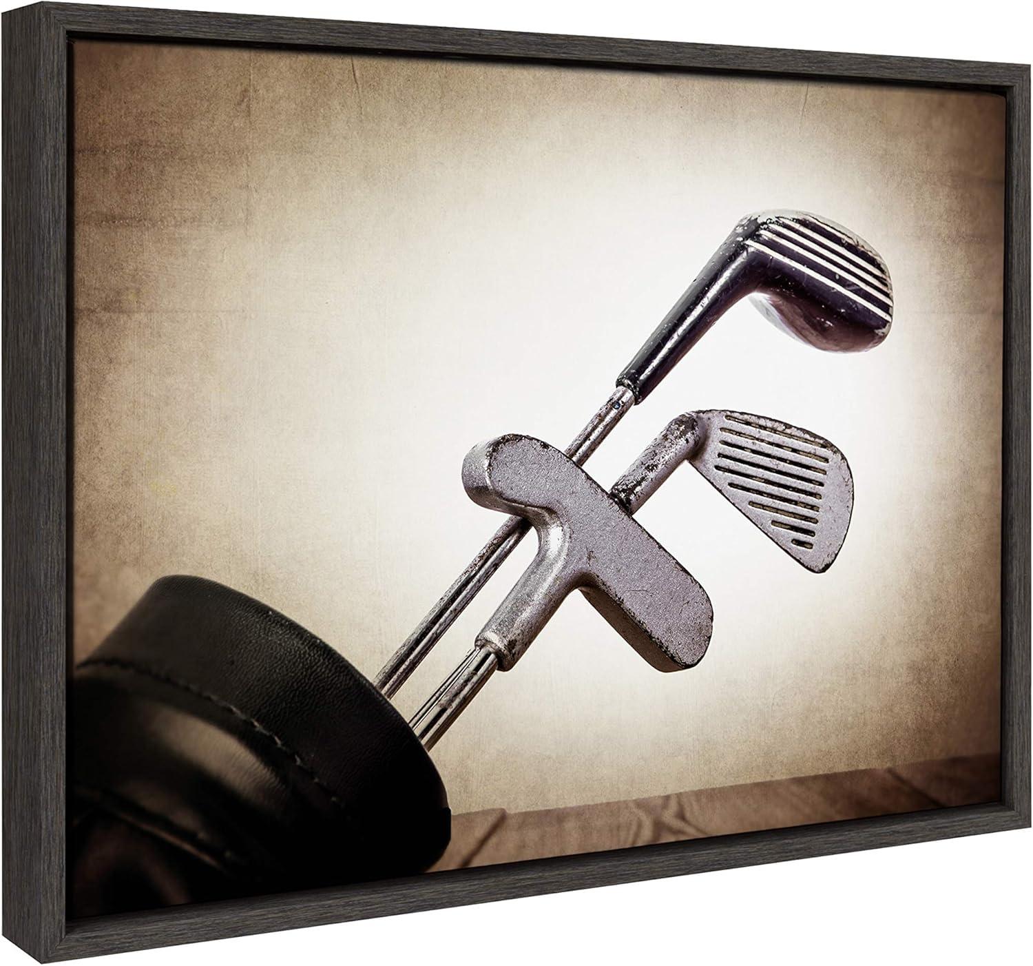 DesignOvation 18" x 24" Sylvie Golf Clubs Framed Canvas by Shawn St. Peter Gray : Modern Sports Wall Art, Plastic Frame, Sawtooth Mount