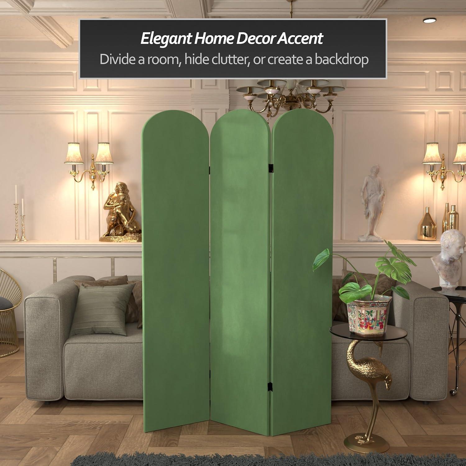 6 ft. Classic Arch Velvet Room Divider Green 3 Panel
