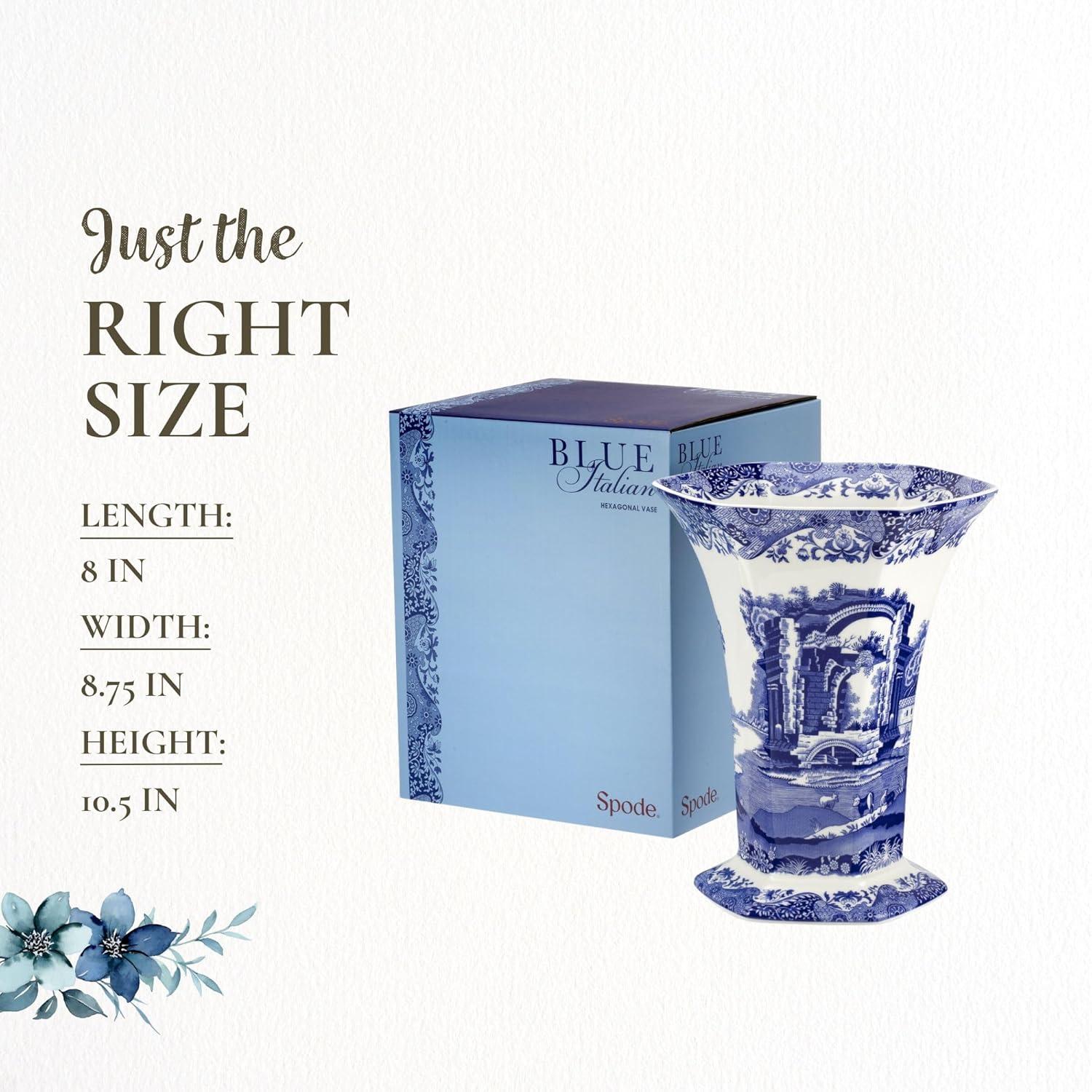 Spode Spode Blue Italian Hexagonal Vase 10.5"