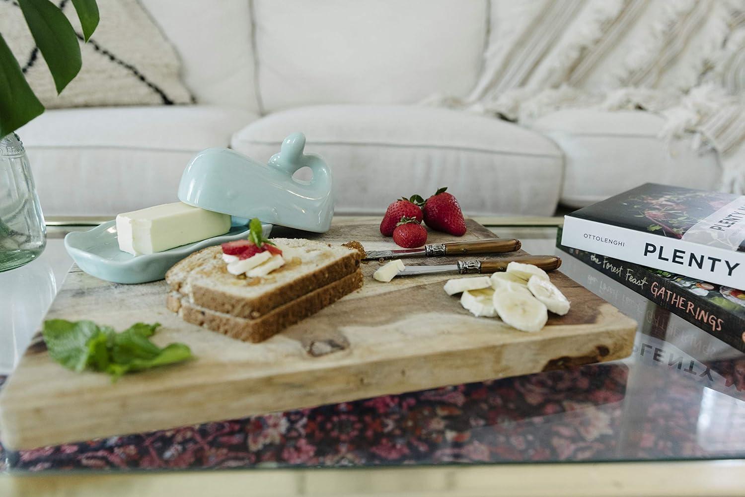 Creative Co-Op Aqua Blue Whale Shaped Butter Dish