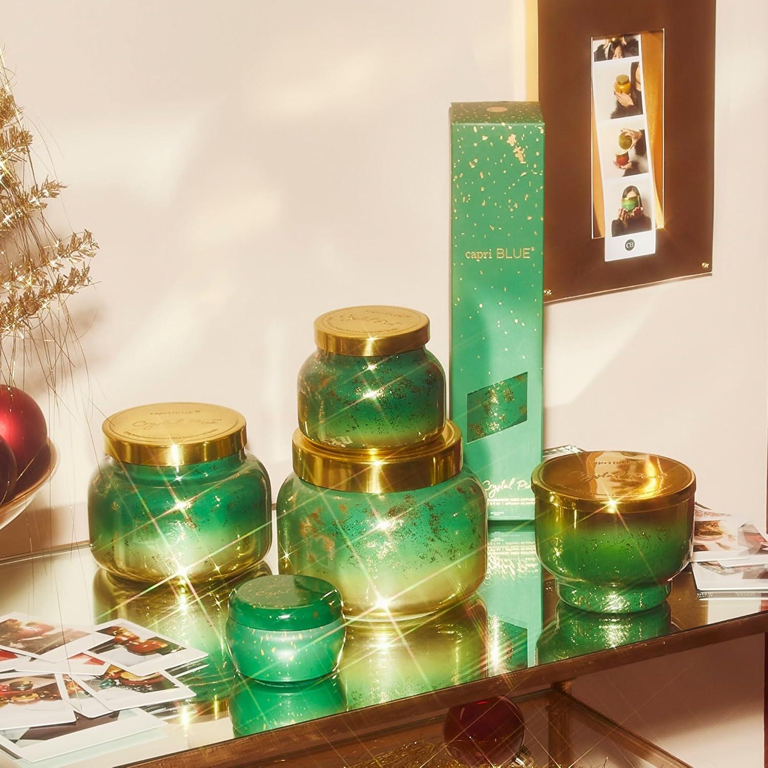 Emerald Green and Gold Crystal Pine Scented Soy Candle, 10 oz