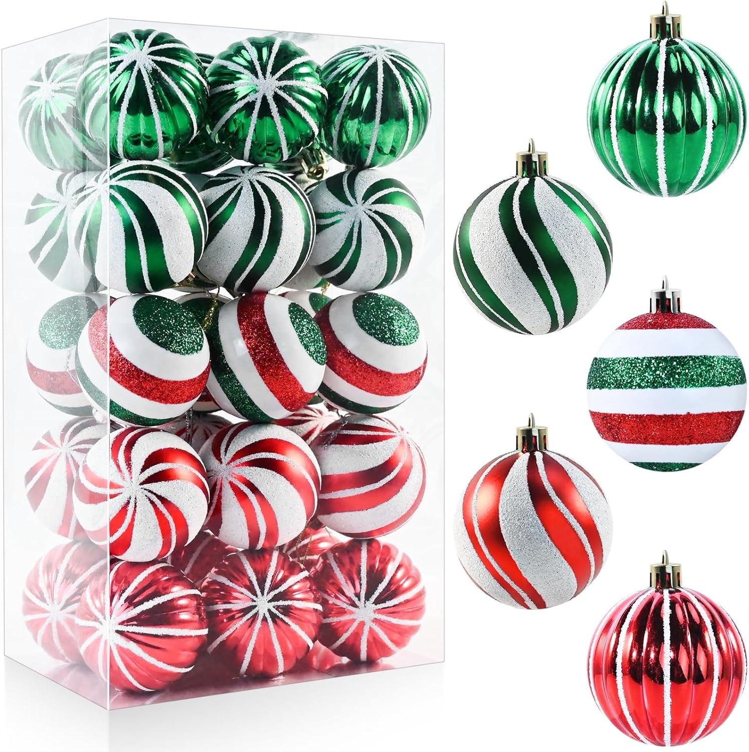 30PCS Christmas Balls Ornaments Set, Shatterproof Holiday Festive Wedding Seasonal Hanging Ornaments Christmas Tree Decoration