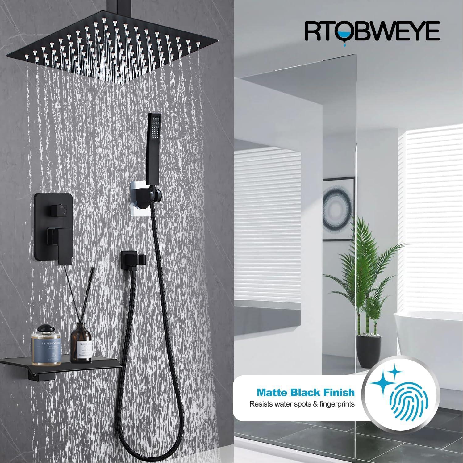 Matte Black 8-Inch Rainfall Shower System with Handheld Spray