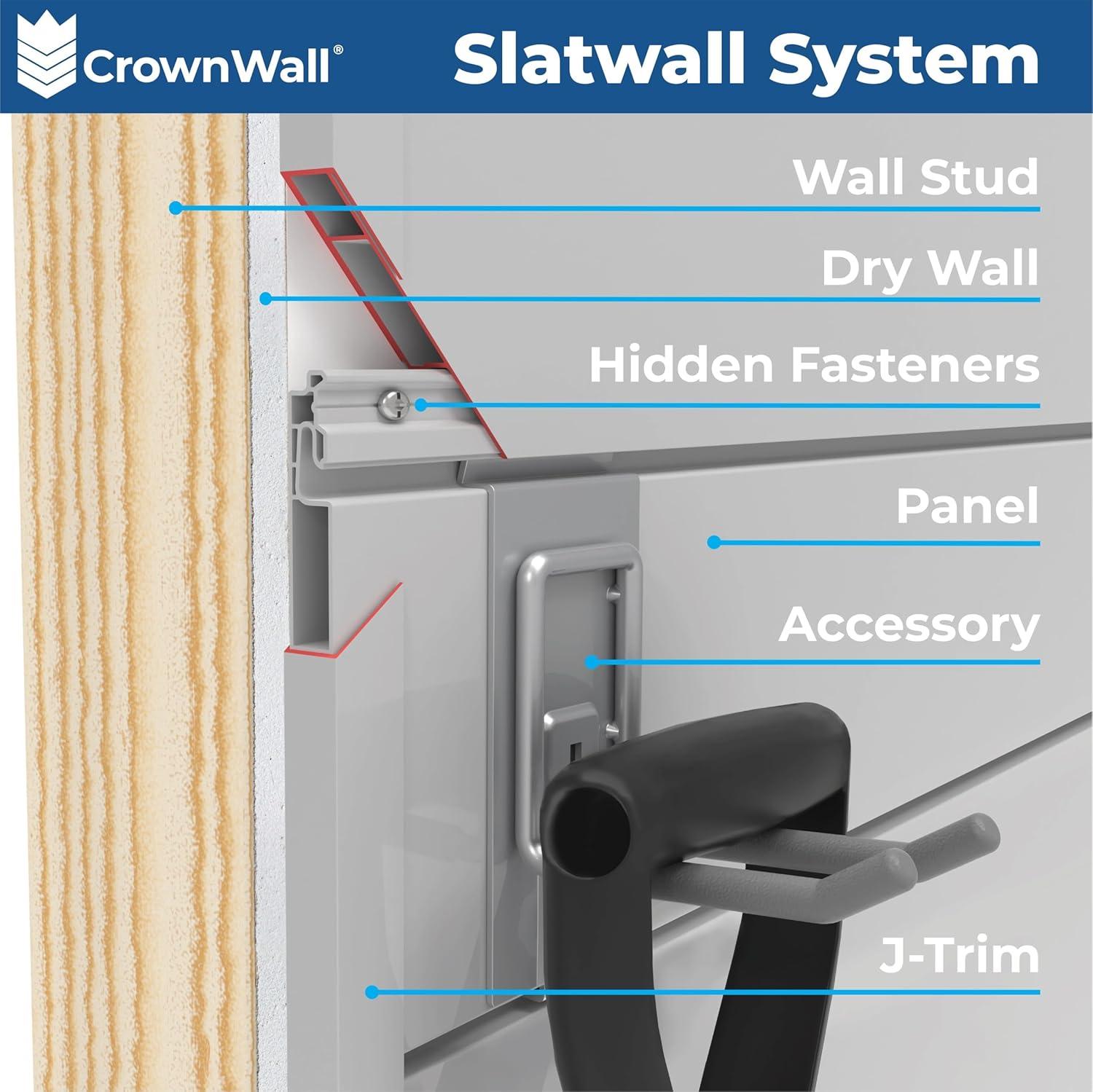 CrownWall PVC Slat Wall Panels Garage Wall and Home Organizer Storage System  | 4ft by 4ft (Set of 8)