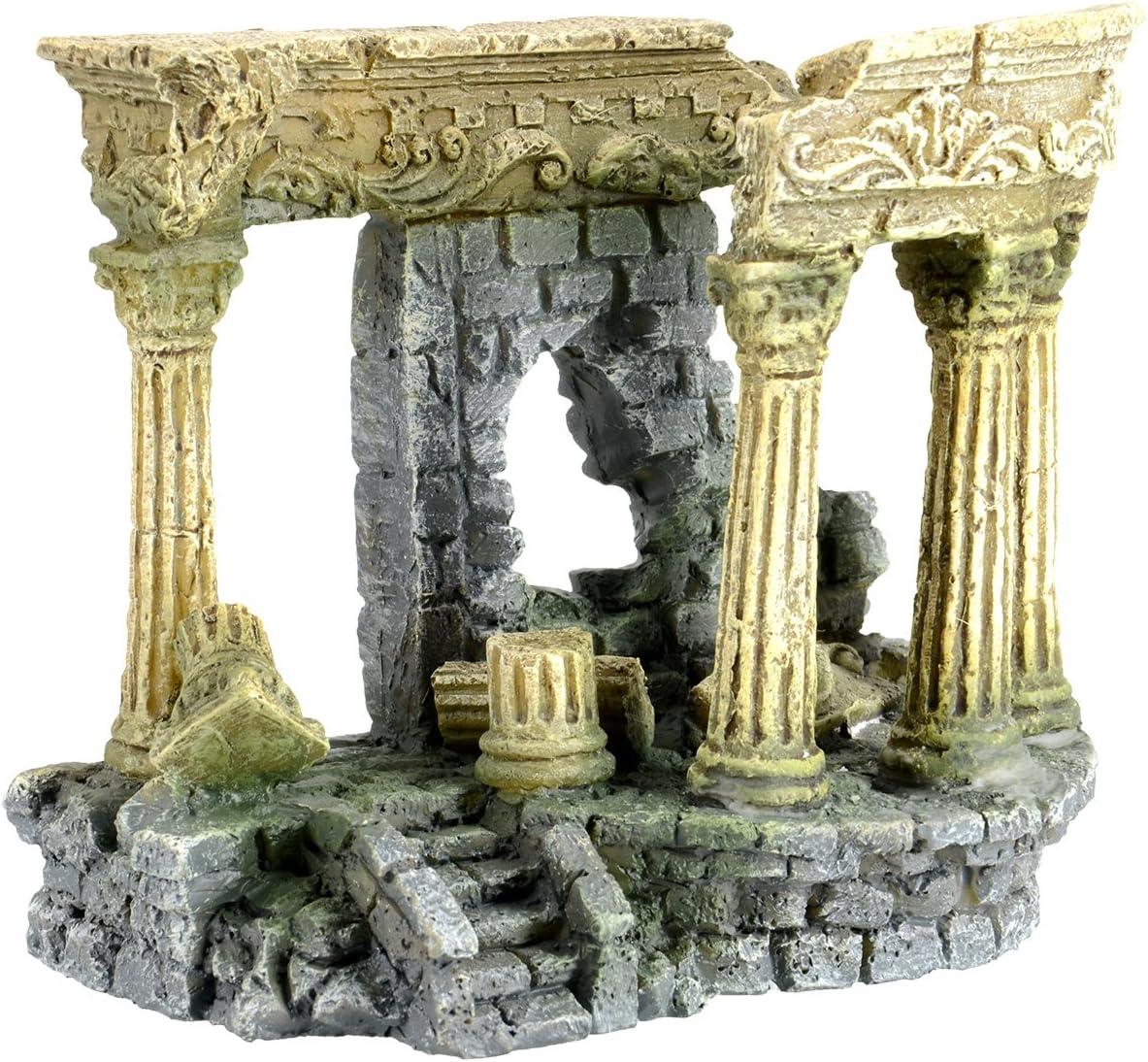 Miniature Ancient Ruins Aquarium Ornament in Gray and Beige