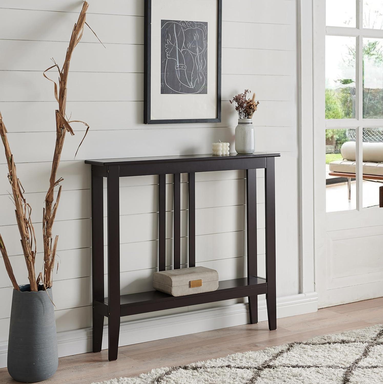 Kings Brand Furniture - Balfour Narrow Console Table with Shelves for Entryway, Hallway, Living Room, or Foyer (Red)