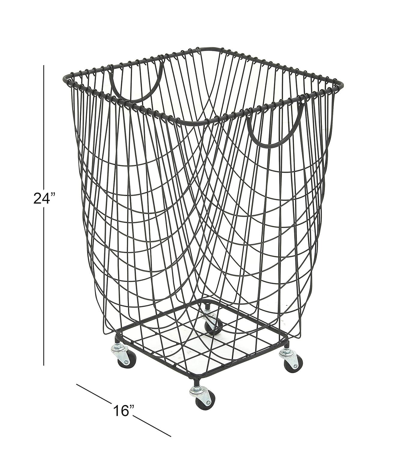 Metal Deep Set Metal Mesh Laundry Basket Storage Cart with Wheels and Handles