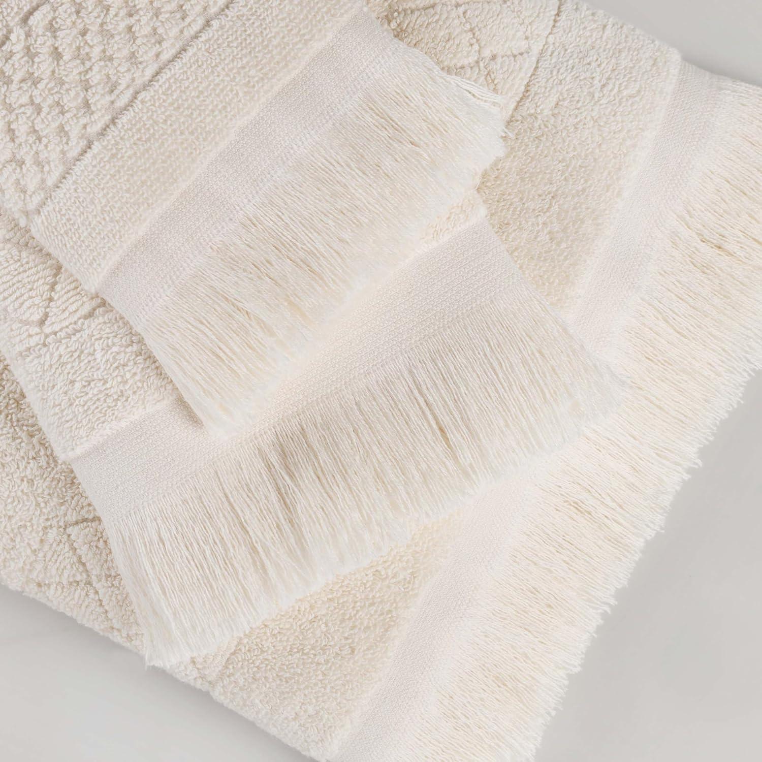 Ivory Geometric Cotton Bath Towel Set, 54" x 30"