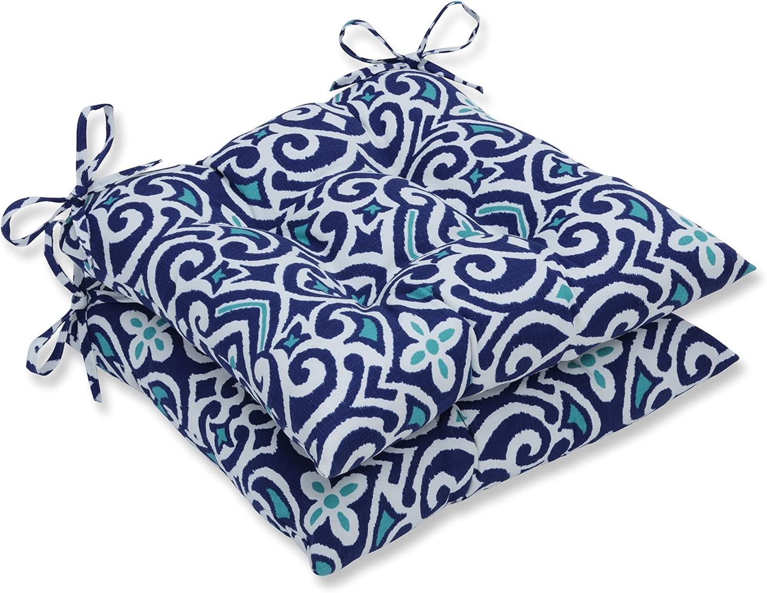 Outdoor/Indoor New Damask Blue Wrought Iron Seat Cushion Set of 2 - Pillow Perfect