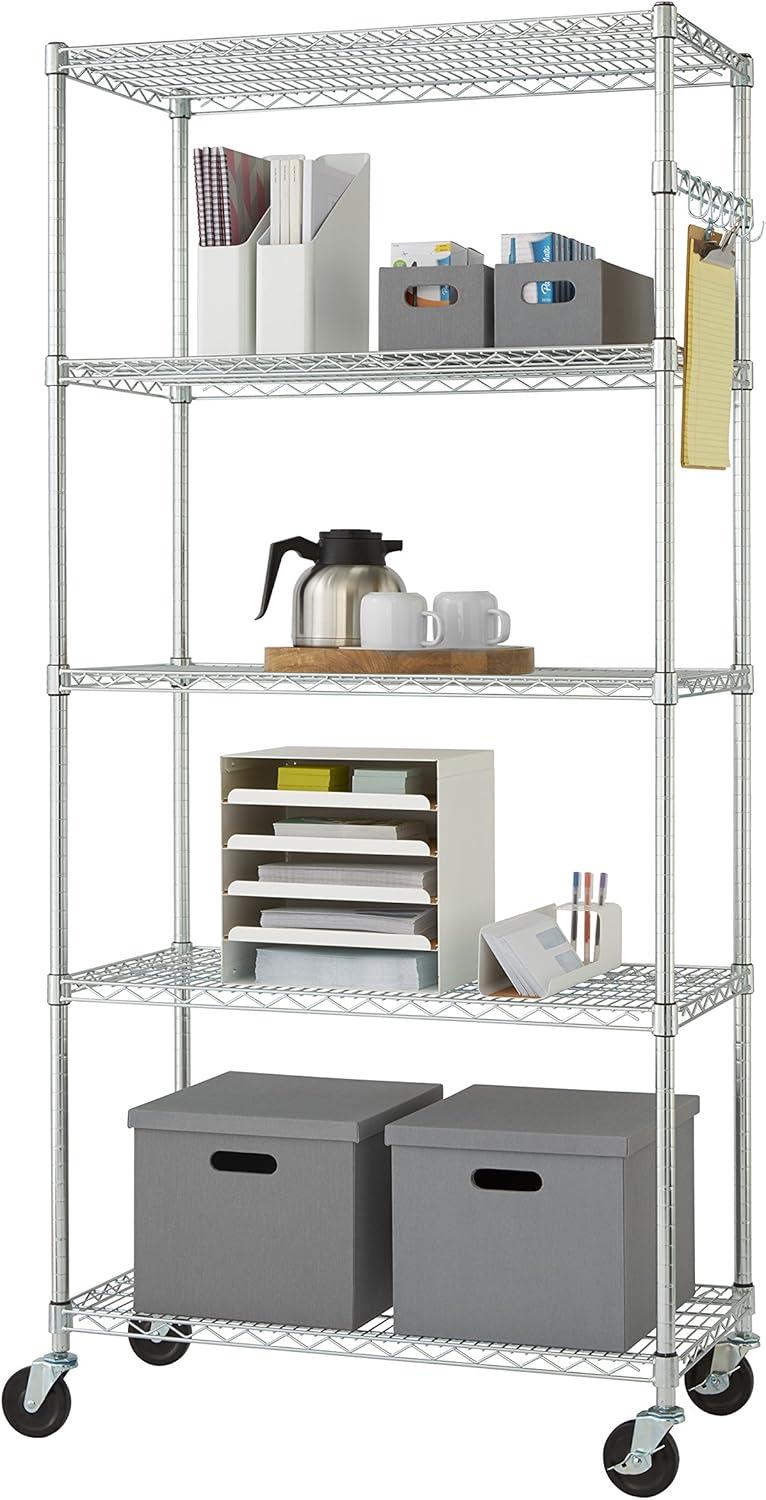 36" W x 18" D x 72" H 5 Tier Wire Shelving with Sidebar and Wheels