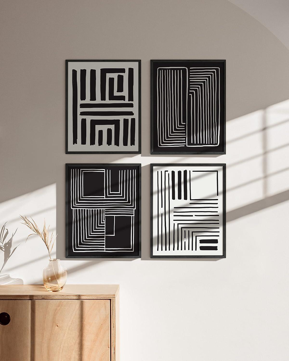 HAUS AND HUES Geometric Wall Art - Set of 4 Black and White Posters For Room Aesthetic, Modern Abstract Wall Art, Minimalist Art Wall Decor, Large Black and White Wall Art, (8x10, Unframed)