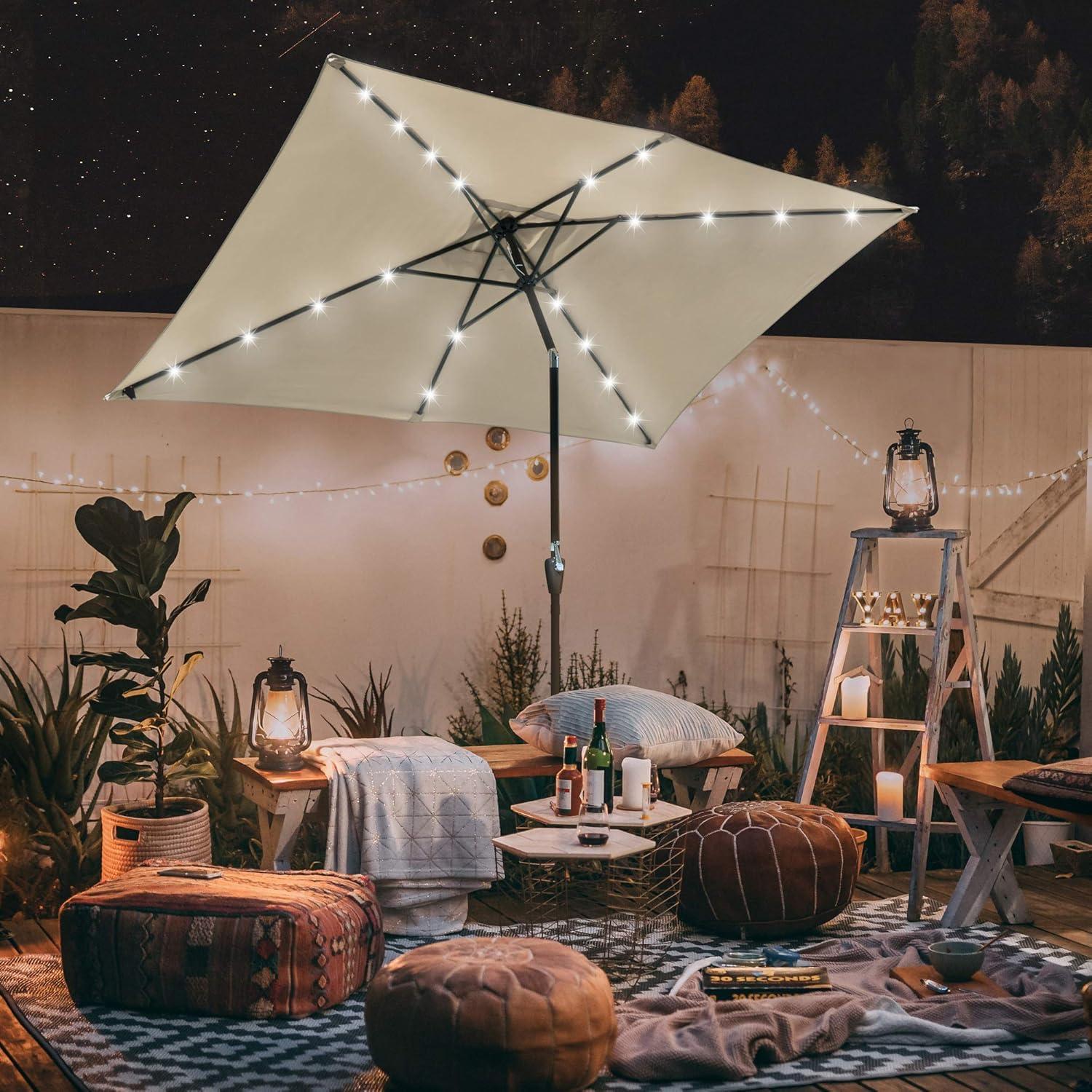 Latitude Run® 9 Feet Patio LED Solar Umbrella With Crank