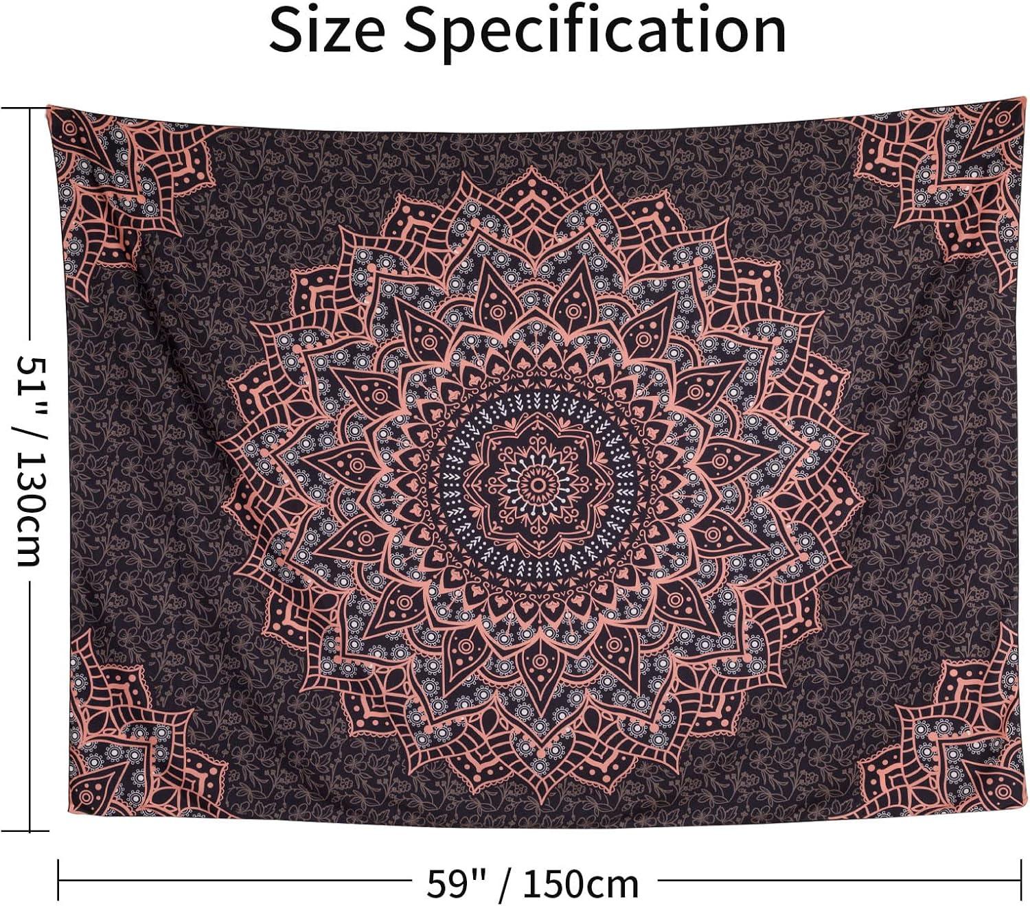 Black and Pink Mandala Polyester Bohemian Tapestry