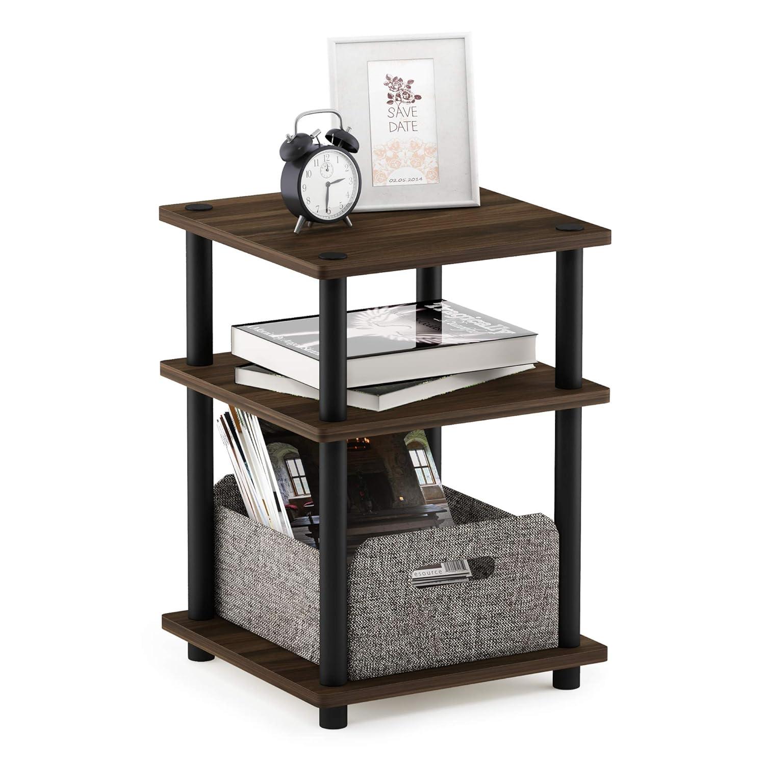 3-Tier Easy Assembly Multipurpose Shelf Dispaly Open Shelves Sofa Side End Table Nightstand for Living Room&Bedroom,Blackwood