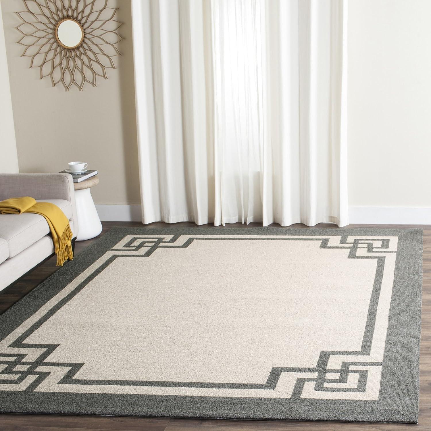 Ivory and Charcoal Rectangular Synthetic Floral Area Rug, 5' x 8'