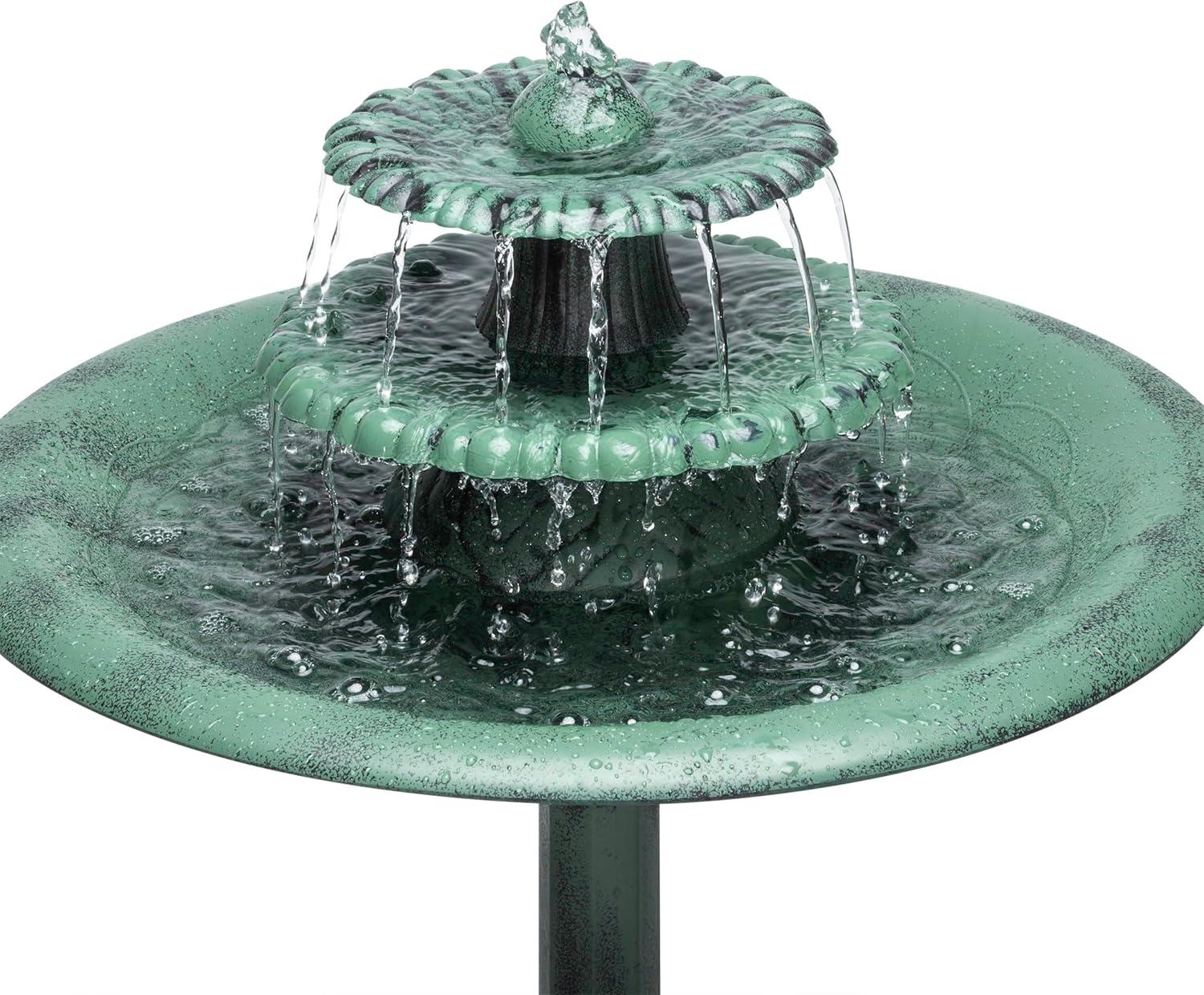 Alpine Corporation 3-Tier Outdoor Vintage Pedestal Fountain Bird Bath, Green