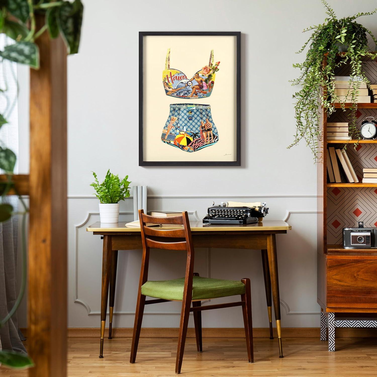 "Hawaii Beach" Dimensional Collage Framed Graphic Art Under Glass Wall Art