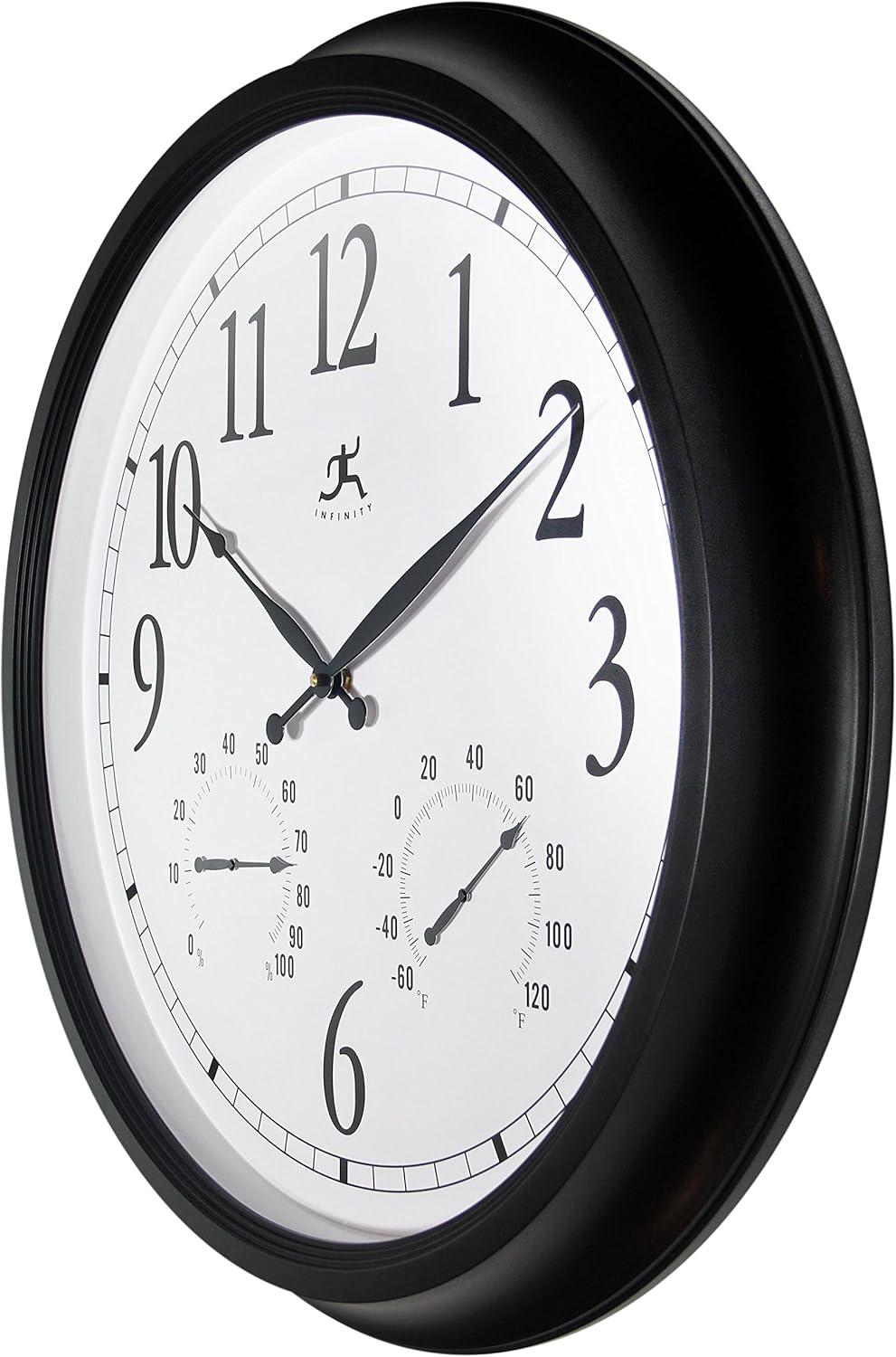 Infinity Instruments 24" Classic Outdoor Wall Clock Black : Modern Analog, Indoor/Outdoor, Round Shape, 24-Inch Display