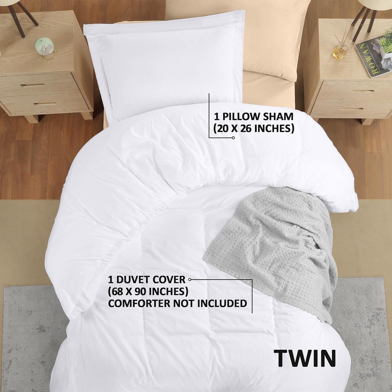 Utopia Bedding Duvet Cover Twin Size - 2 Piece with Zipper Closure - 1 Comforter Cover 68X90 Inches & 1 Pillow Sham 20X26 Inches (White) Comforter Not Included
